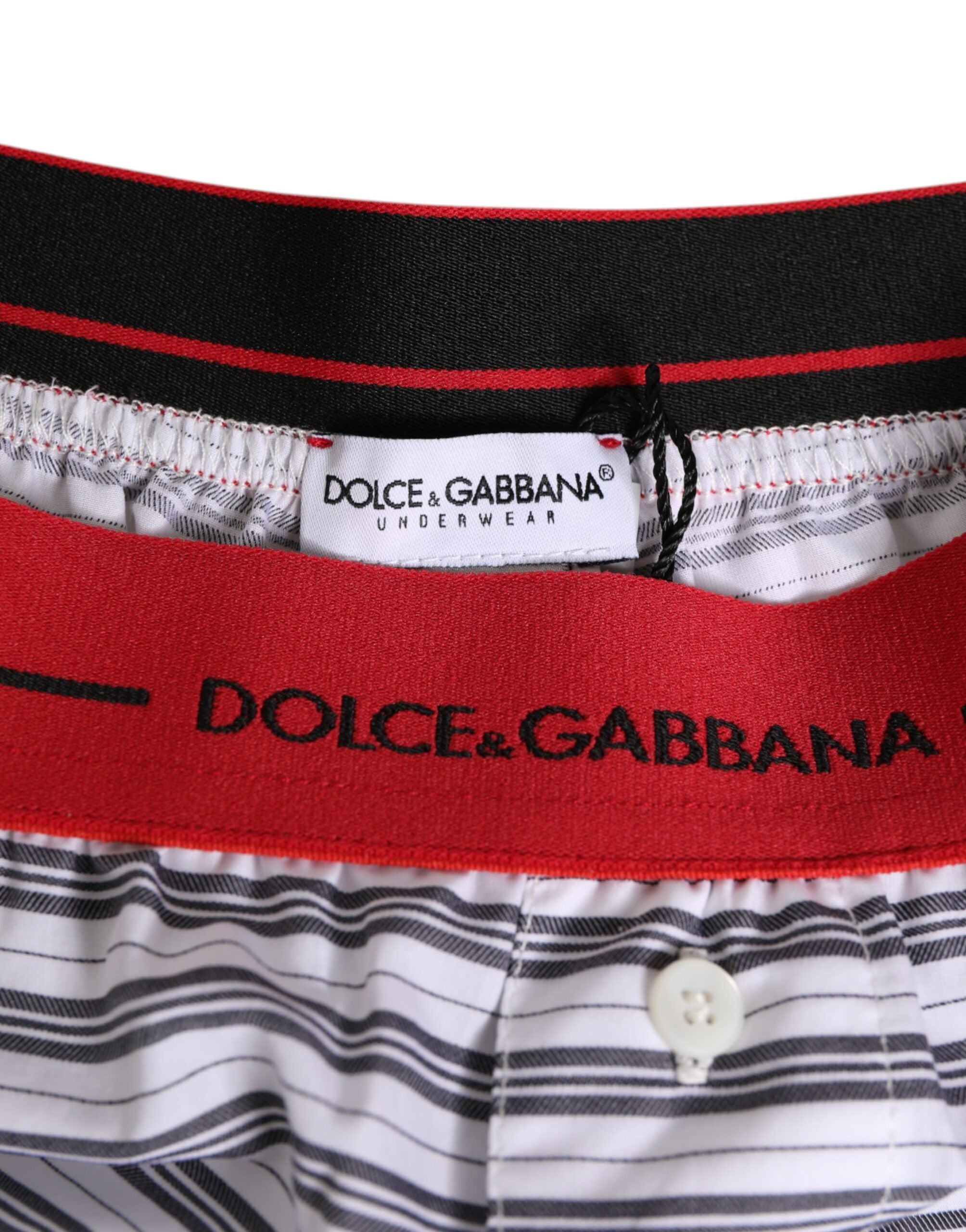 Dolce & Gabbana White Striped Cotton Red Waistband Shorts Swimwear Dolce & Gabbana