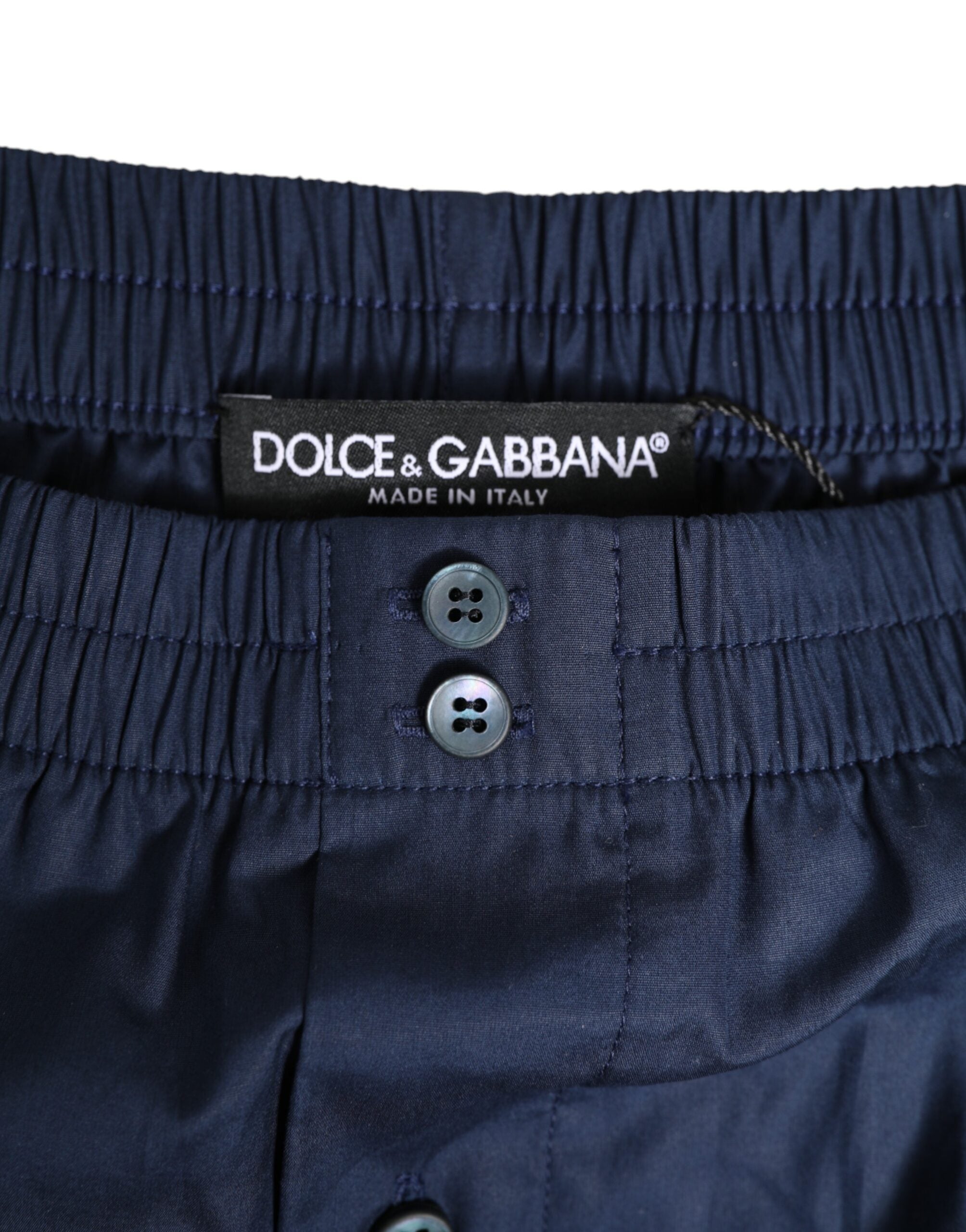 Dolce & Gabbana Navy Blue Cotton Elastic Waistband Button Swimwear Dolce & Gabbana