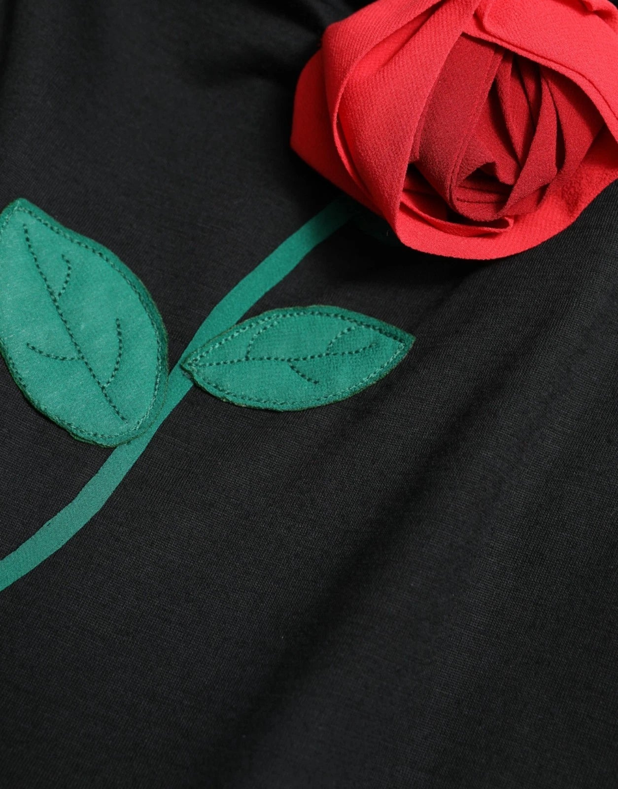 Dolce & Gabbana Black Wool Sleeveless Rose Applique Dress Dolce & Gabbana