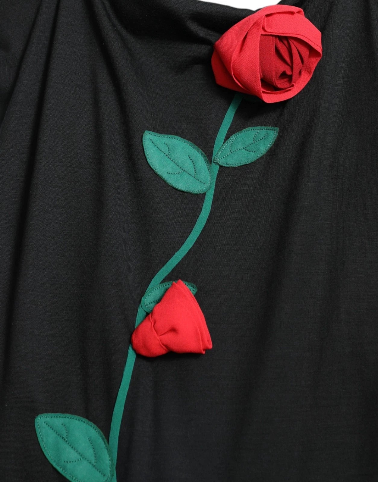 Dolce & Gabbana Black Wool Sleeveless Rose Applique Dress Dolce & Gabbana