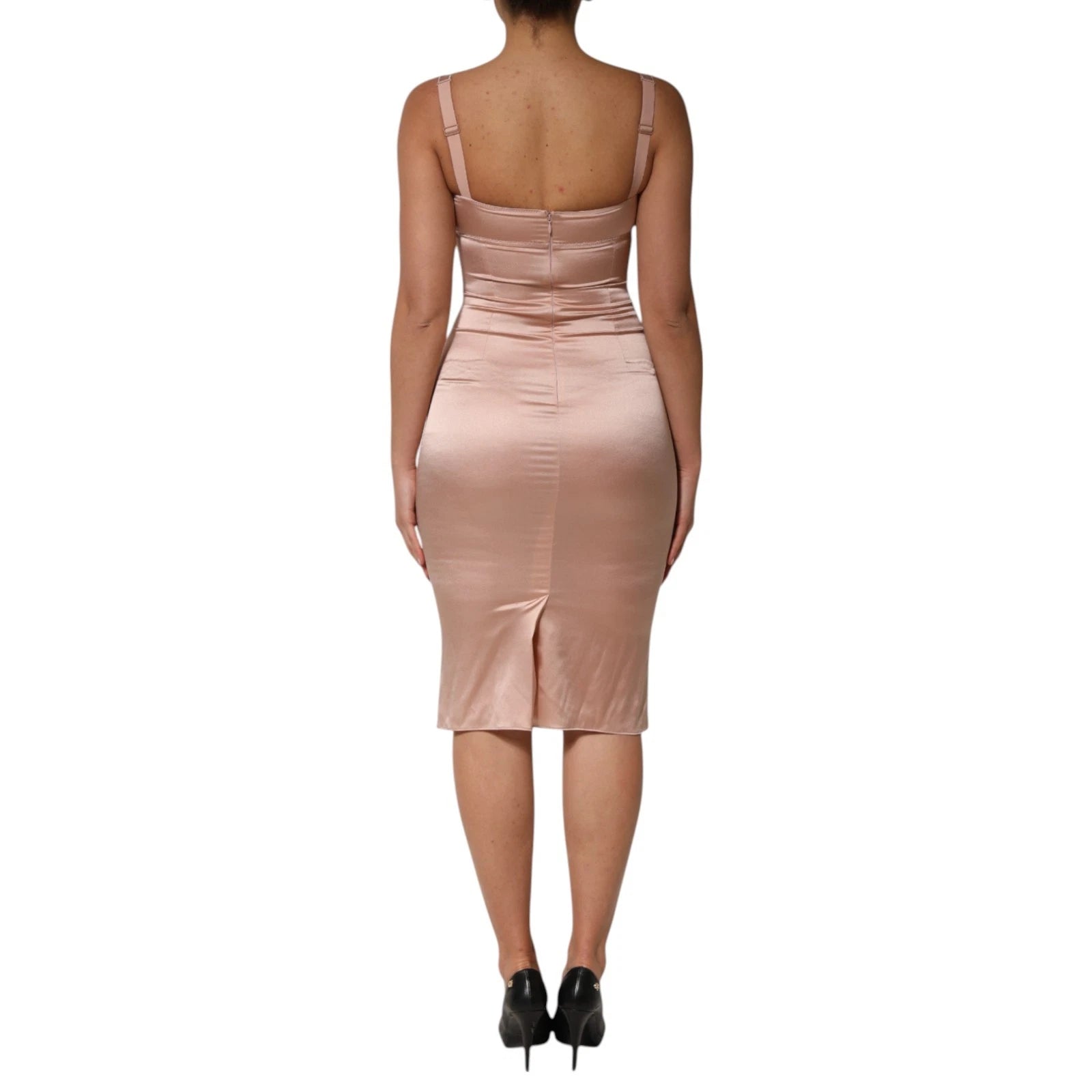 Dolce & Gabbana Blush Pink Silk Satin Bustier Midi Bodycon Dress Dolce & Gabbana