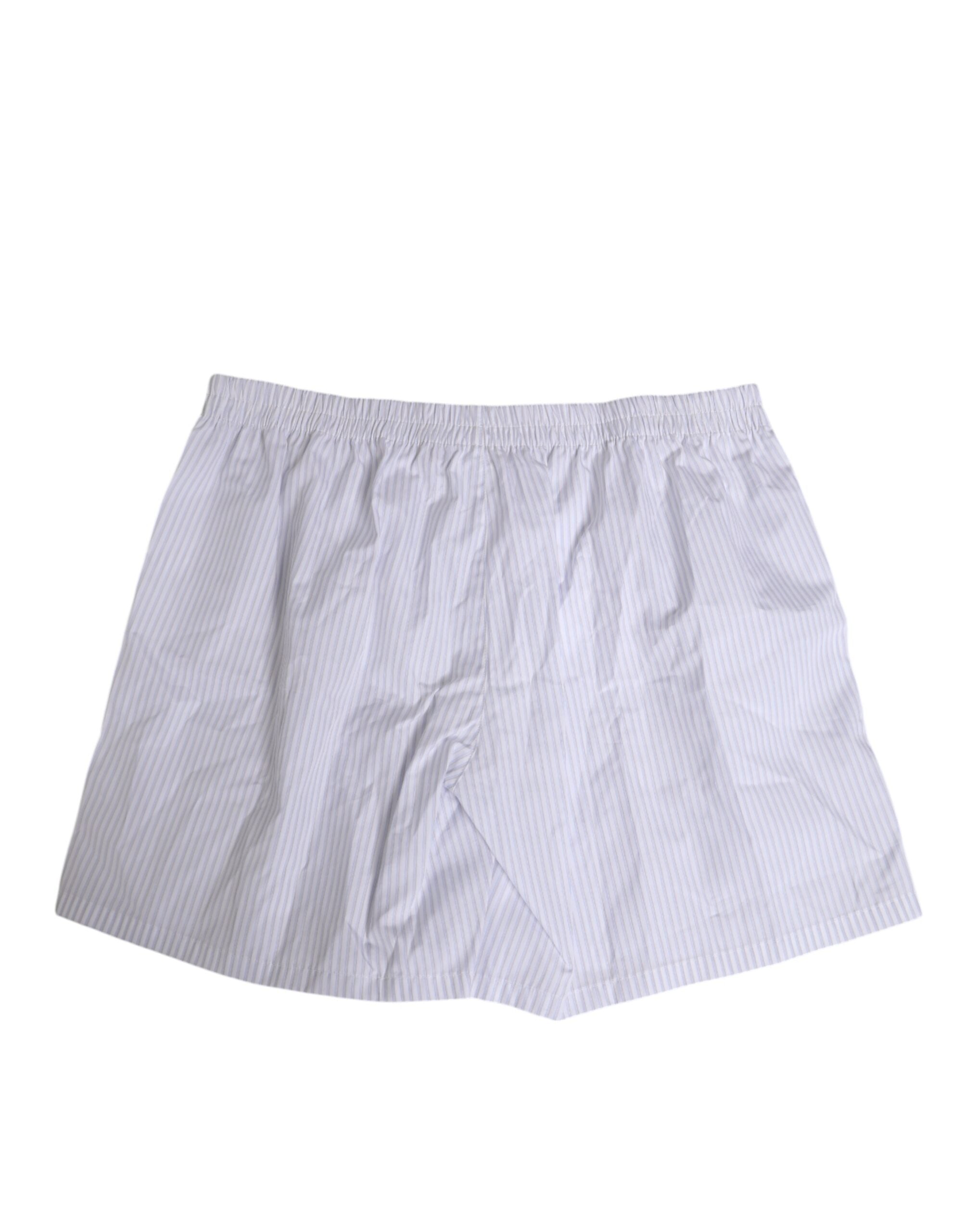 Dolce & Gabbana White Blue Cotton Striped Button Fly Shorts Swimwear Dolce & Gabbana