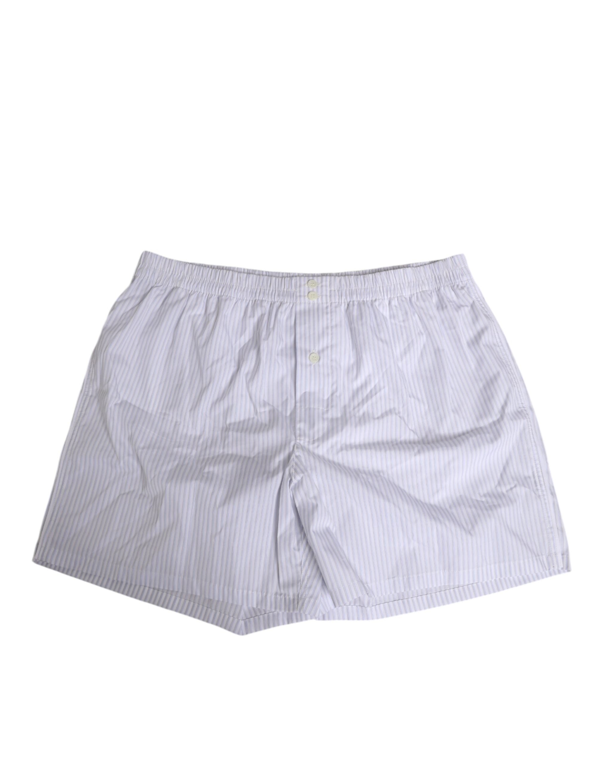 Dolce & Gabbana White Blue Cotton Striped Button Fly Shorts Swimwear Dolce & Gabbana