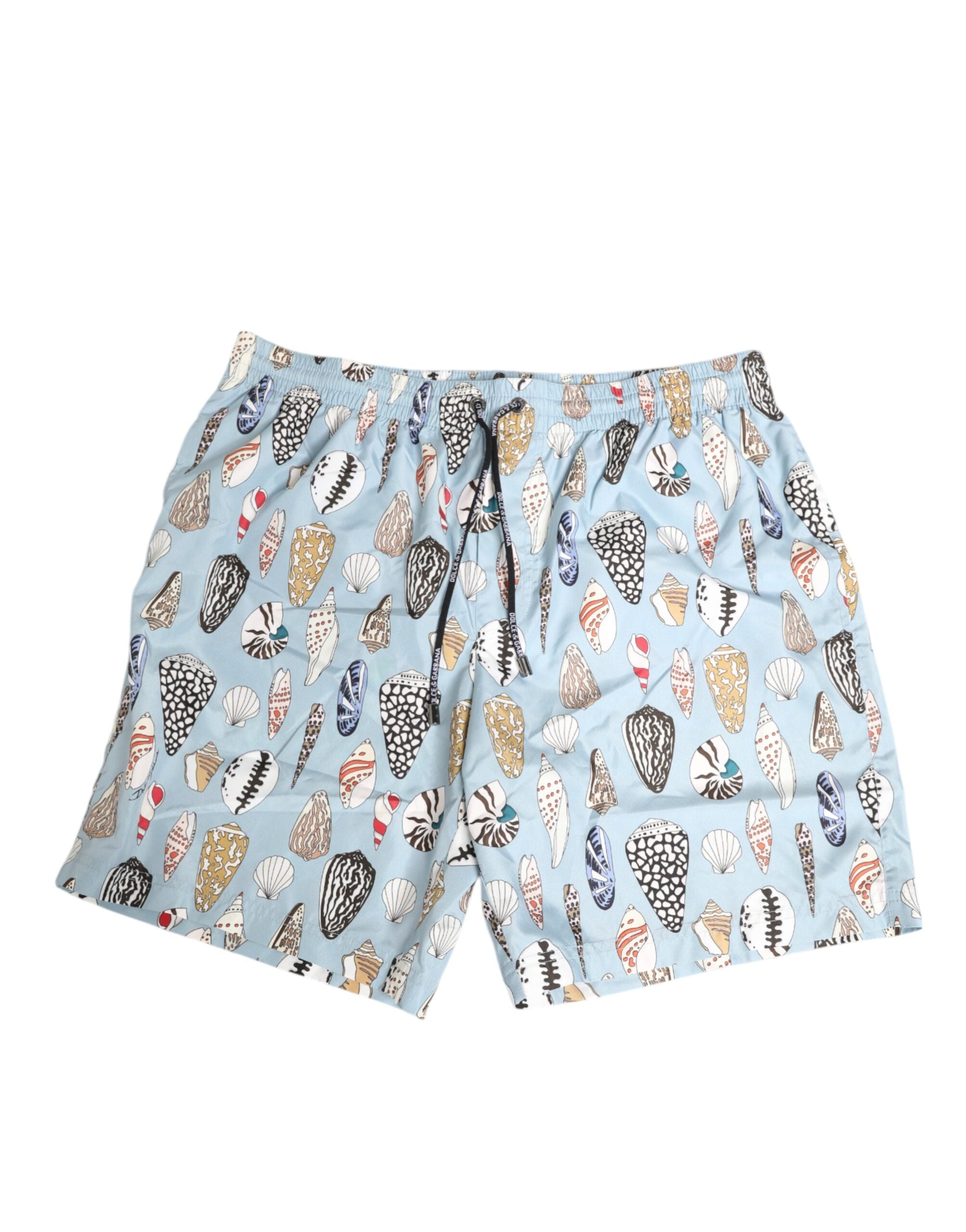 Dolce & Gabbana Blue Seashell Print Nylon Men Shorts Swimwear Dolce & Gabbana