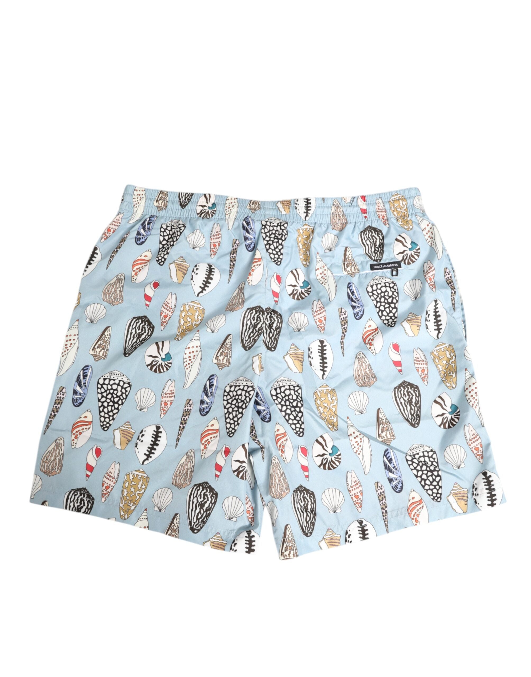 Dolce & Gabbana Blue Seashell Print Nylon Men Shorts Swimwear Dolce & Gabbana