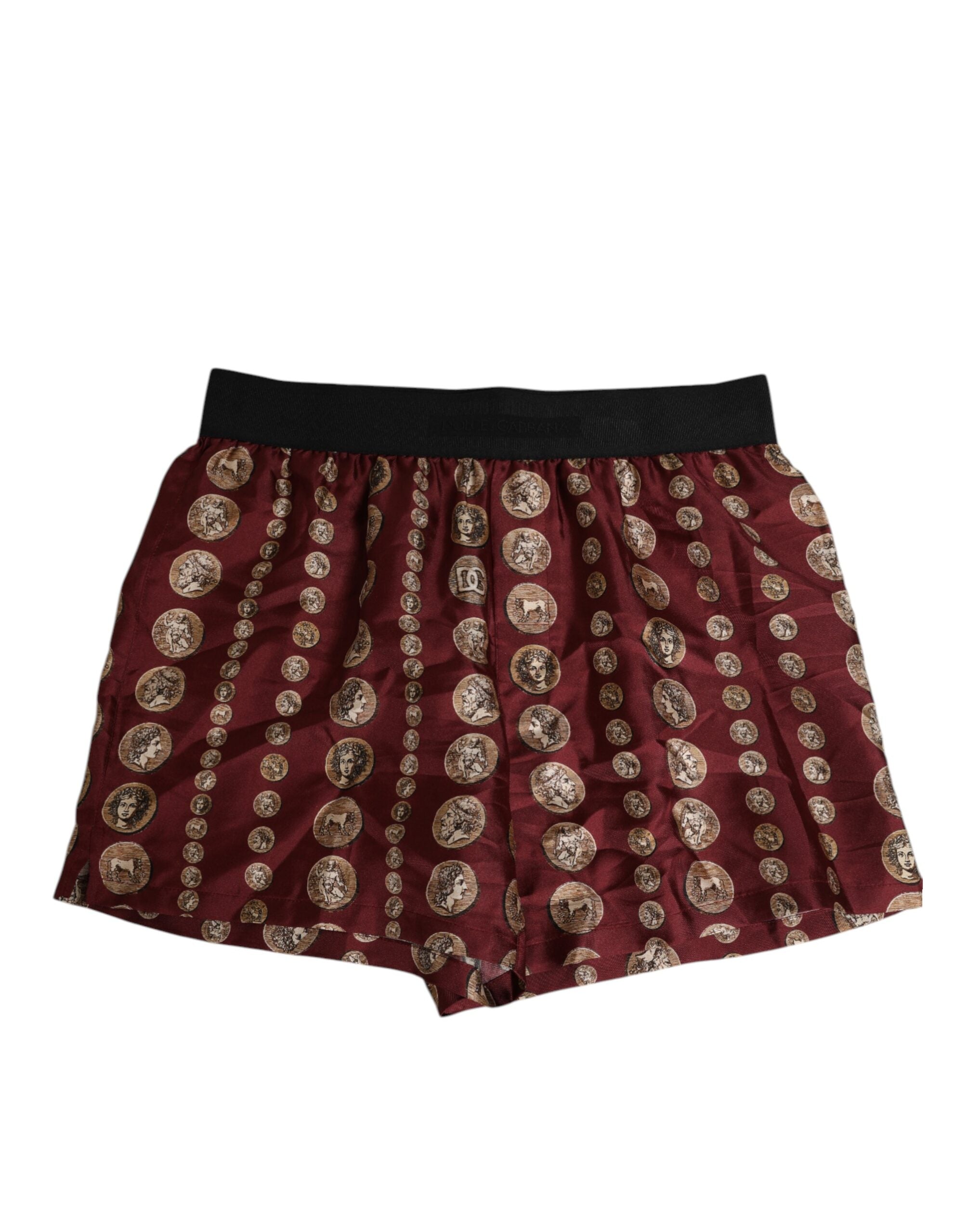 Dolce & Gabbana Burgundy Silk Coin Print Men Boxer Short Swimwear Dolce & Gabbana
