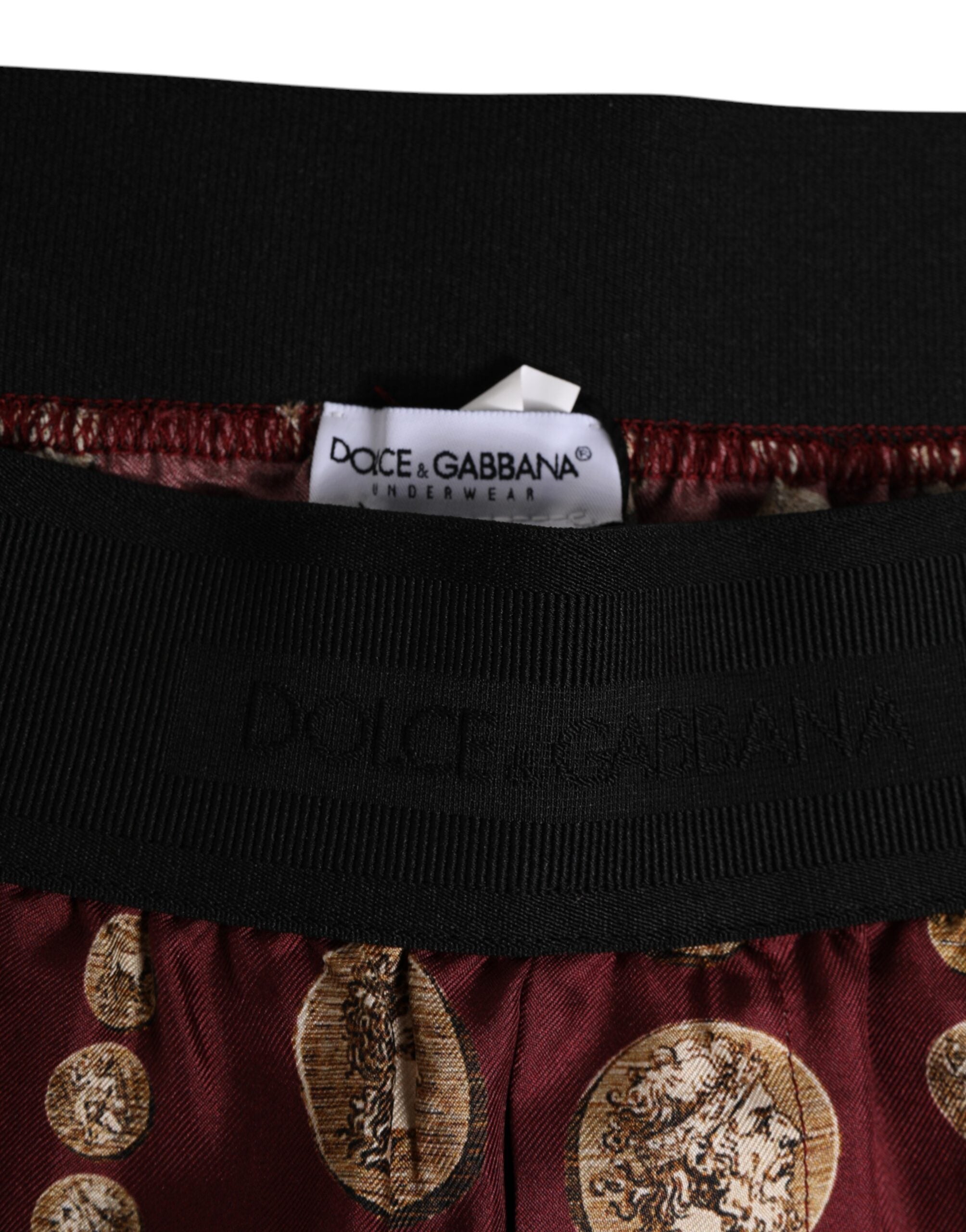 Dolce & Gabbana Burgundy Silk Coin Print Men Boxer Short Swimwear Dolce & Gabbana