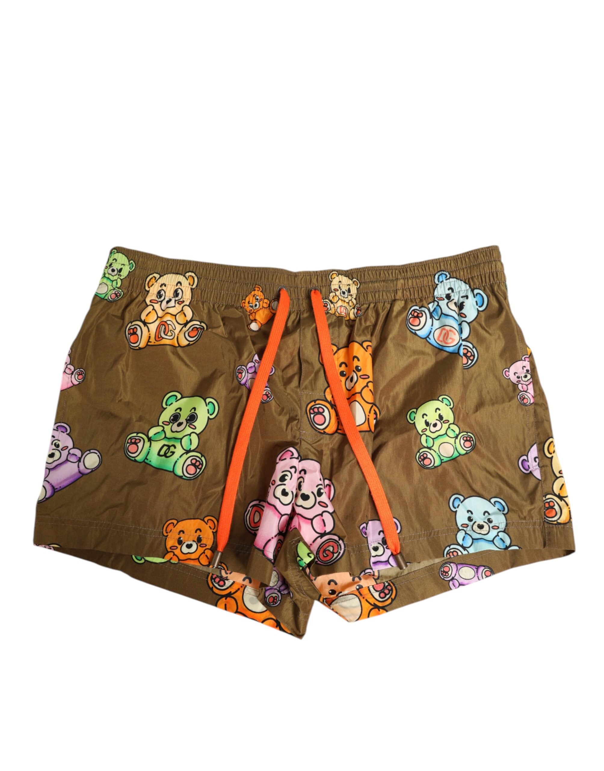 Dolce & Gabbana Brown Multicolor Teddy Bear Men Shorts Swimwear Dolce & Gabbana