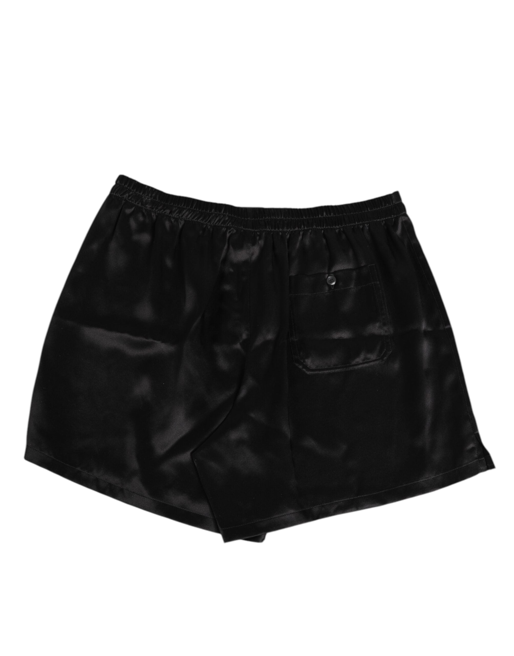 Dolce & Gabbana Black Silk Satin Elastic Men Boxer Short Swimwear Dolce & Gabbana