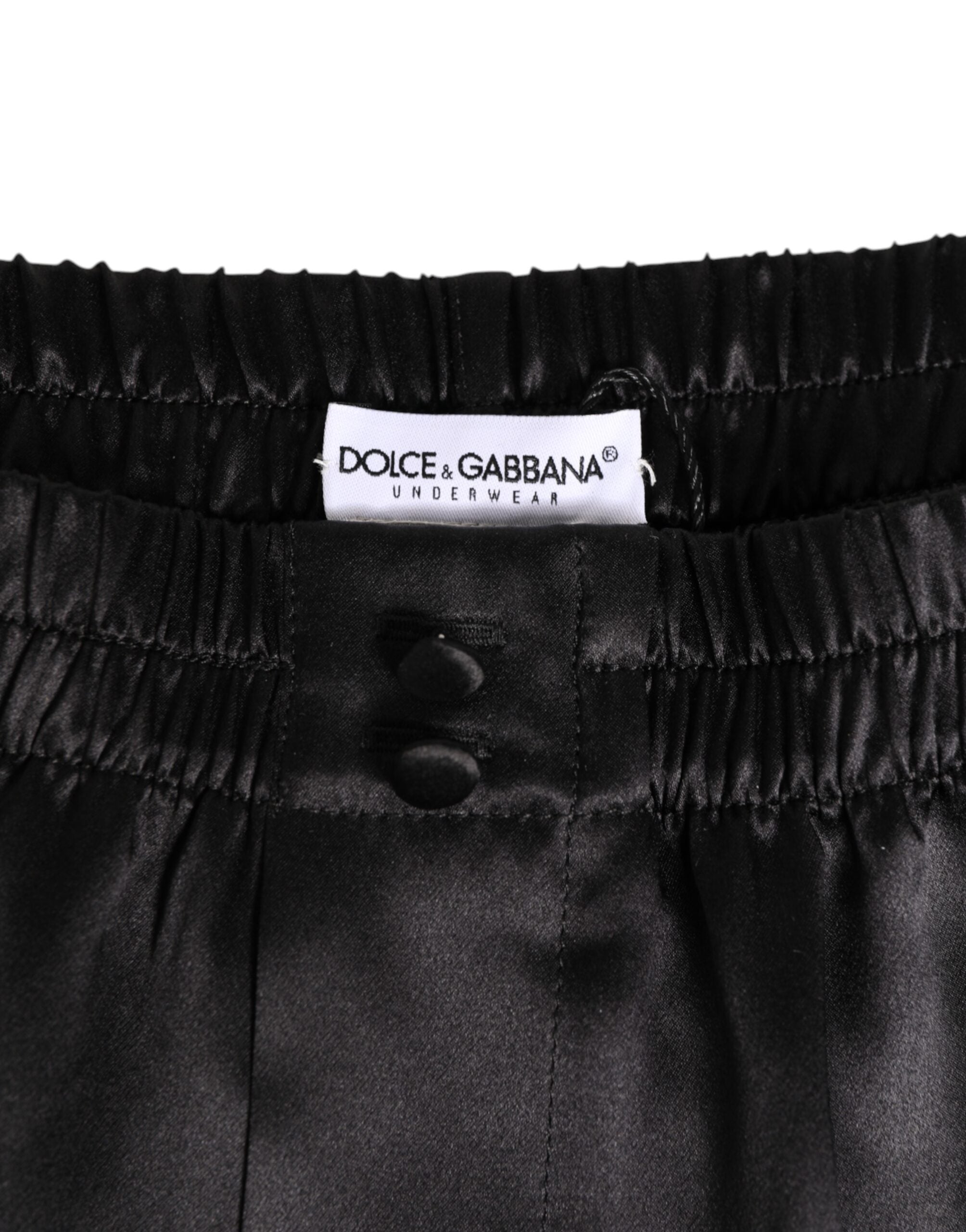 Dolce & Gabbana Black Silk Satin Elastic Men Boxer Short Swimwear Dolce & Gabbana