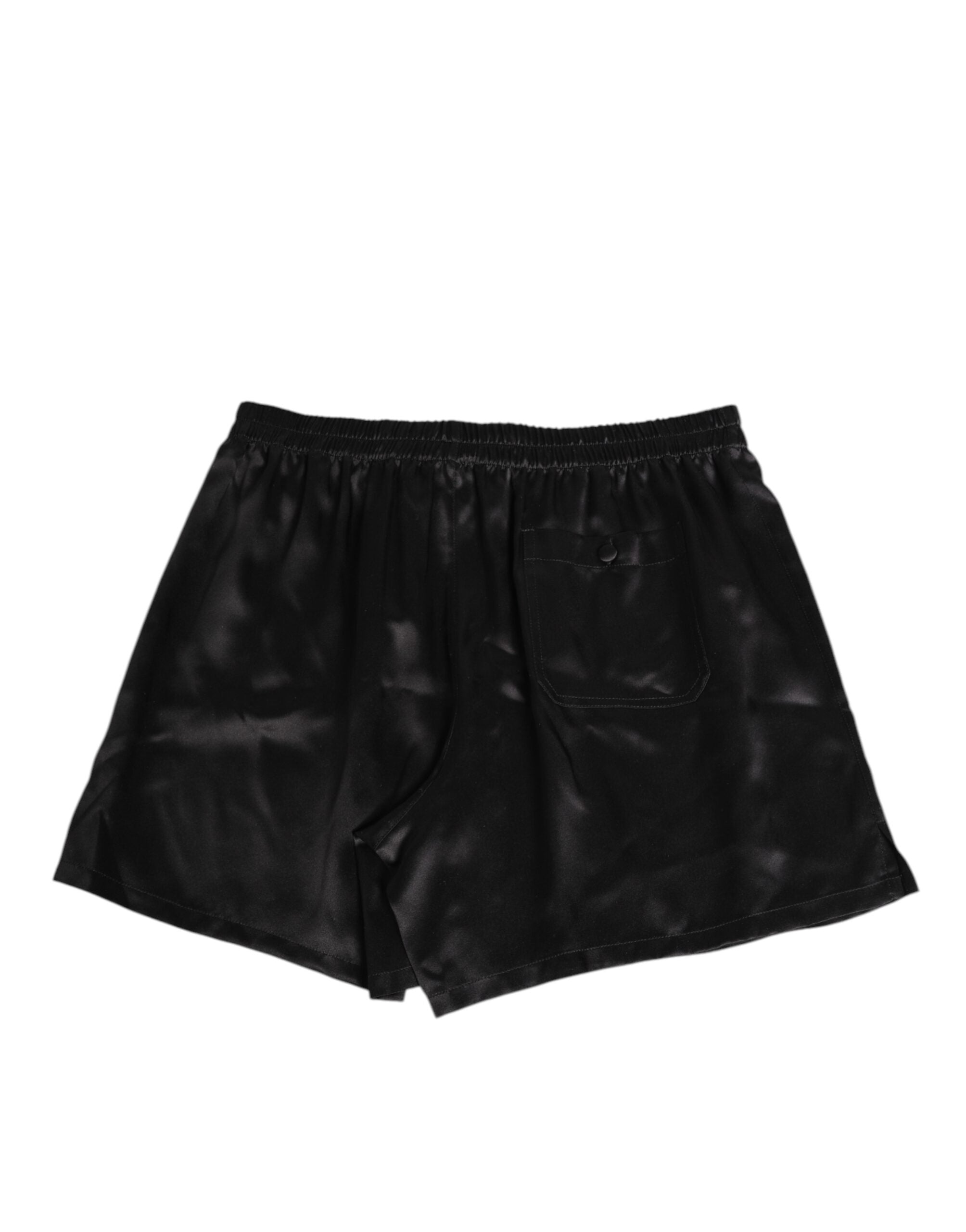Dolce & Gabbana Black Silk Satin Elastic Men Boxer Short Swimwear Dolce & Gabbana