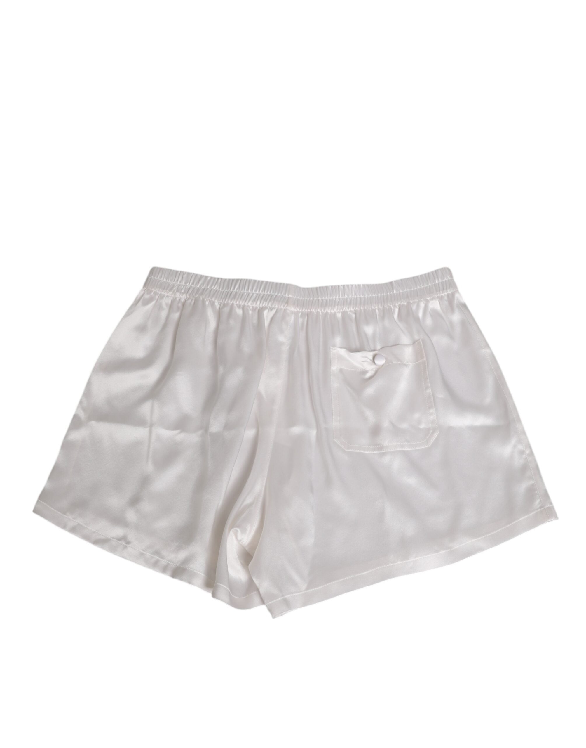 Dolce & Gabbana White Silk Satin Elastic Men Boxer Short Swimwear Dolce & Gabbana