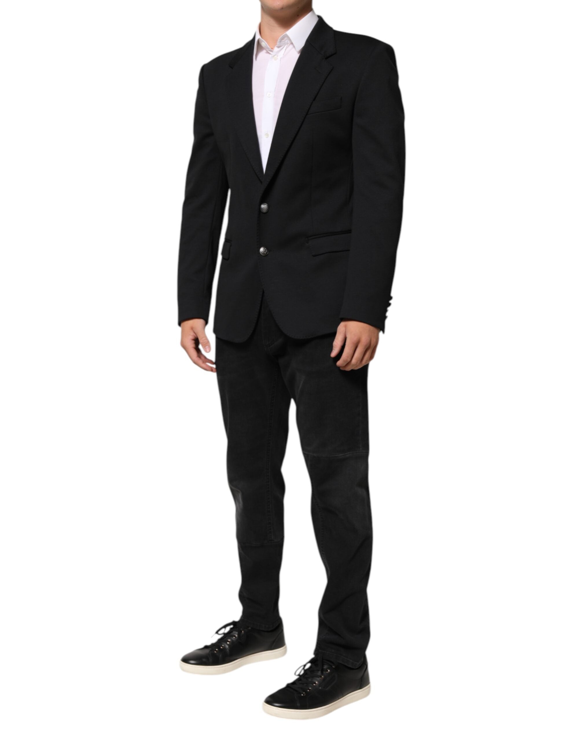 Dolce & Gabbana Dark Blue Cotton Men Jacket Coat Blazer Suit Dolce & Gabbana