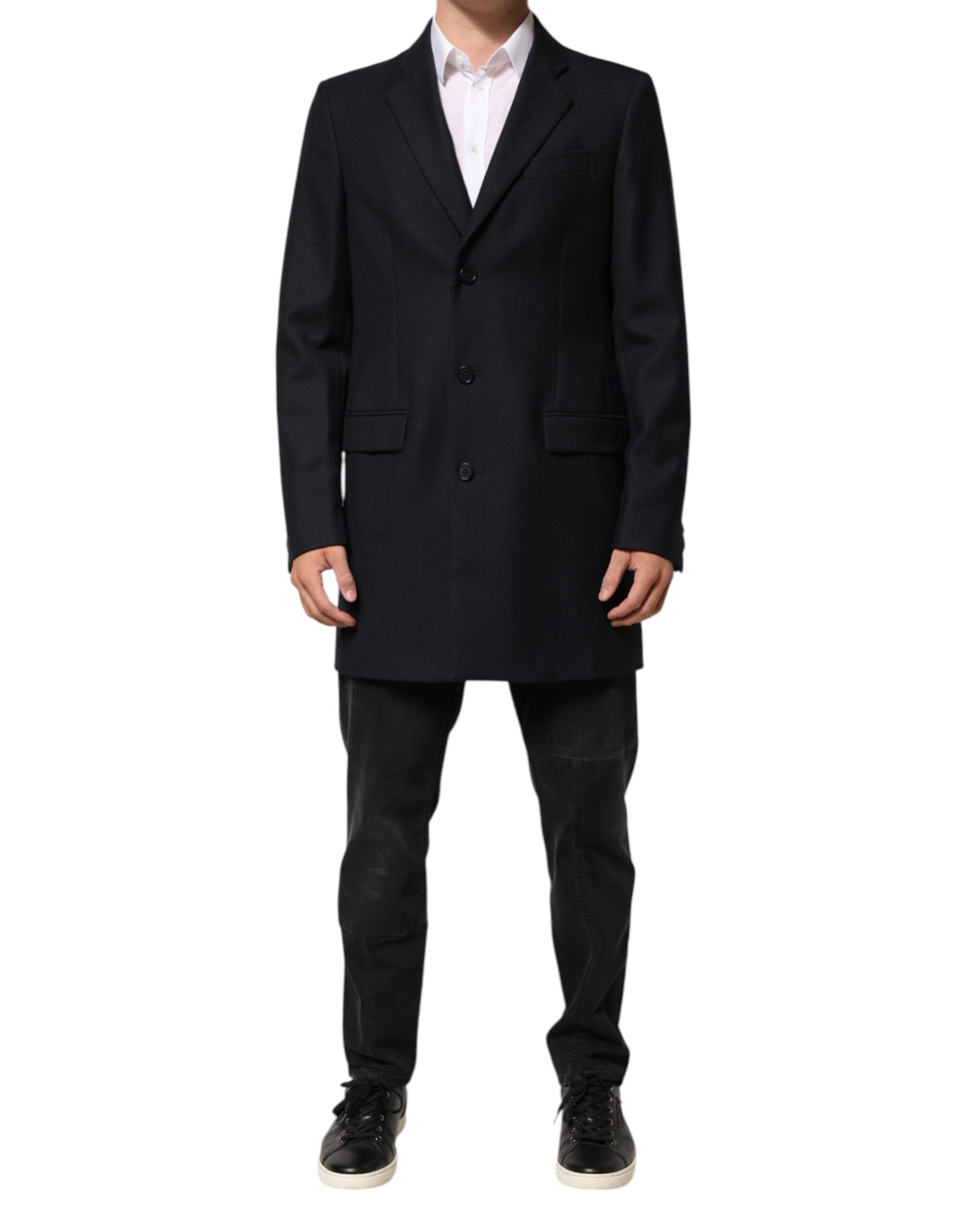 Dolce & Gabbana Dark Blue Wool Men Jacket Coat Blazer Suit Dolce & Gabbana