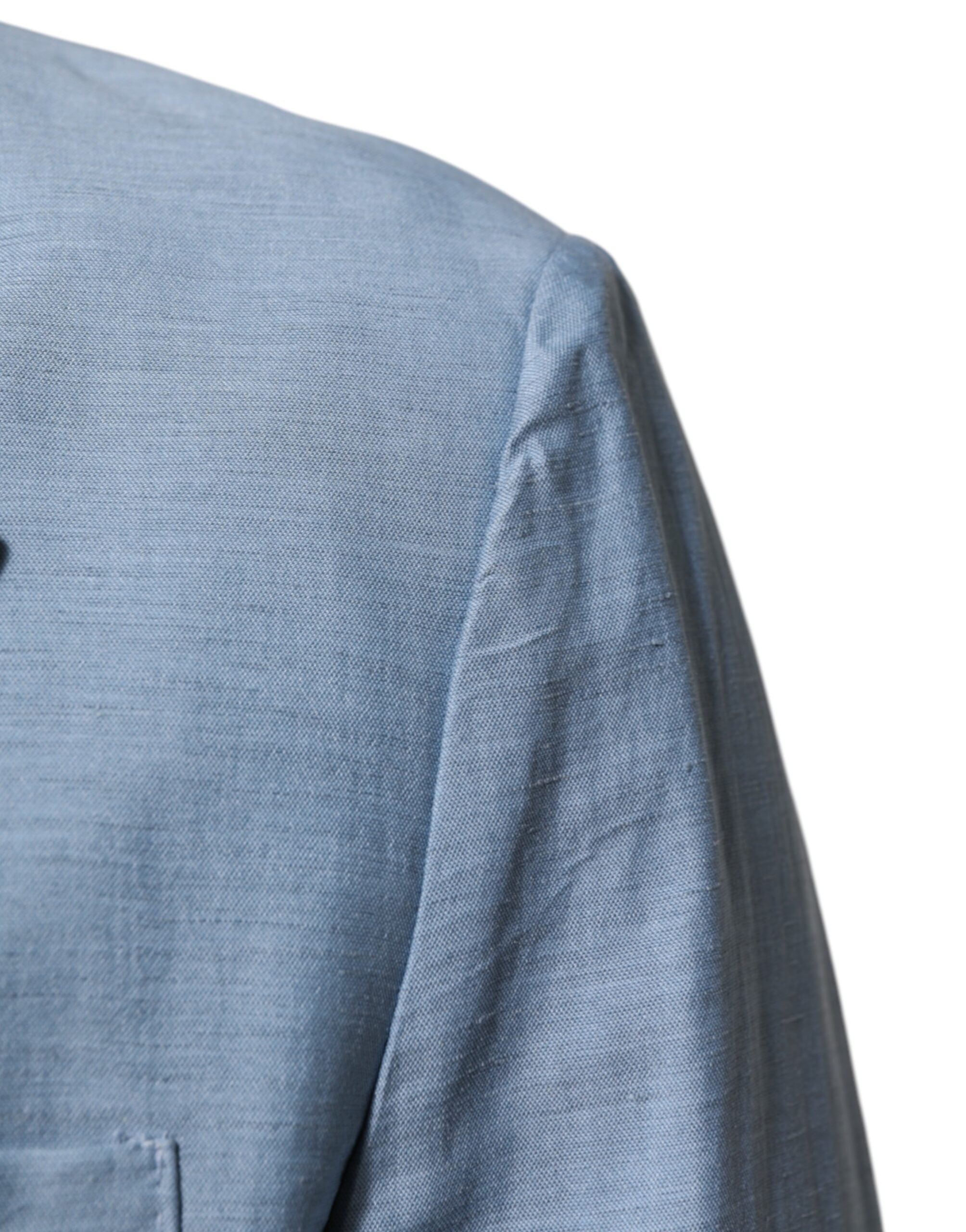 Dolce & Gabbana Light Blue Linen Double Breasted Men Jacket Blazer Dolce & Gabbana
