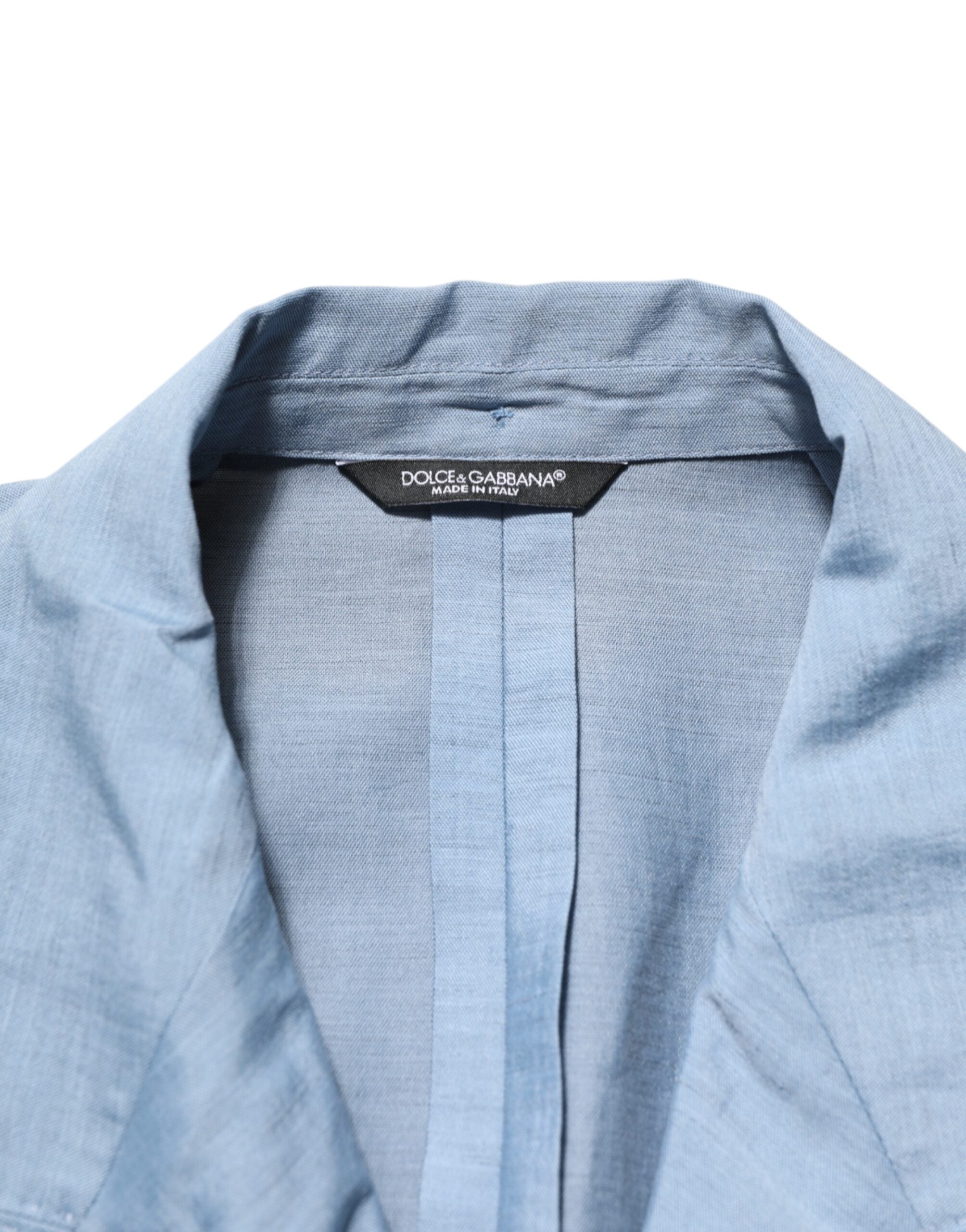Dolce & Gabbana Light Blue Linen Double Breasted Men Jacket Blazer Dolce & Gabbana