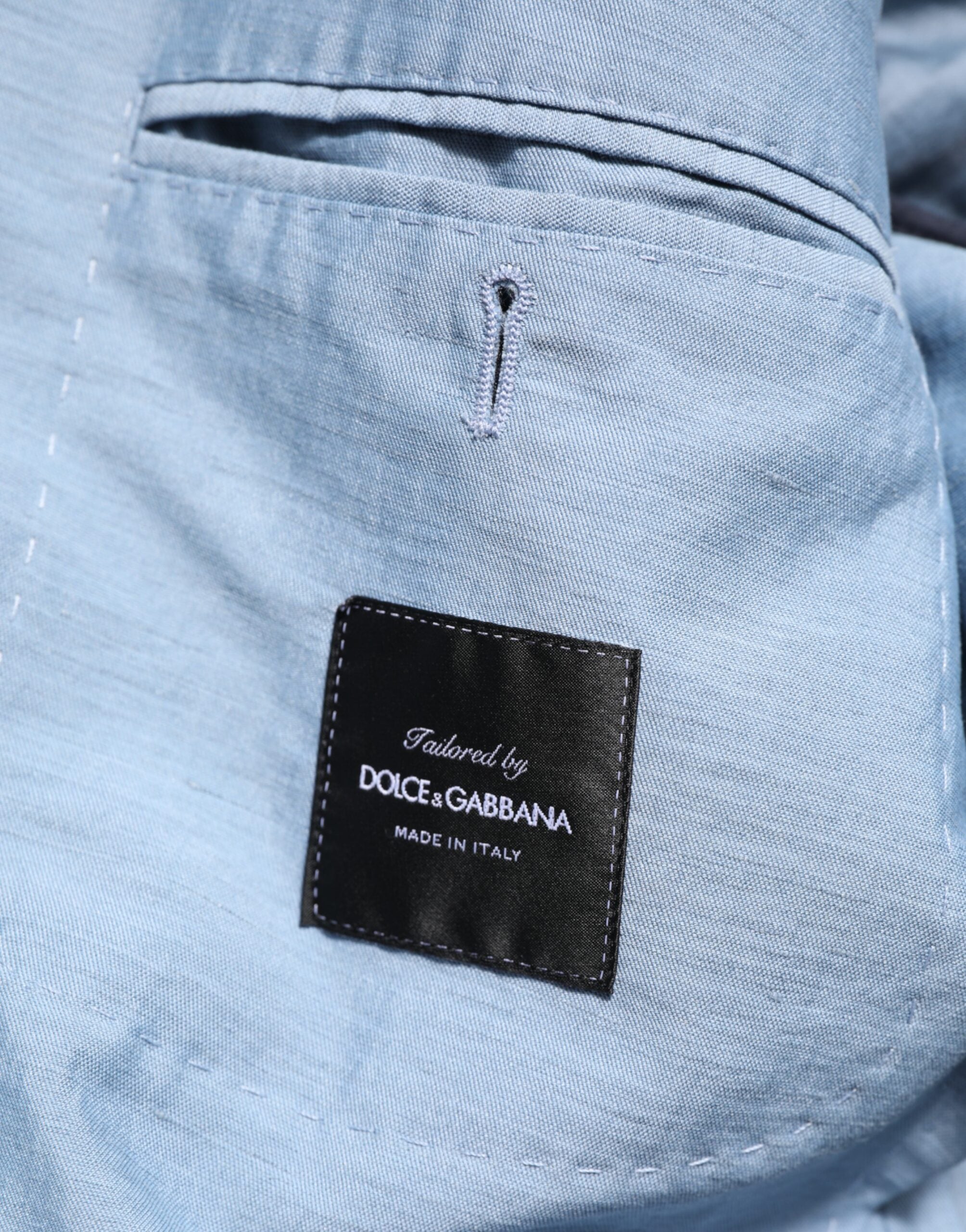 Dolce & Gabbana Light Blue Linen Double Breasted Men Jacket Blazer Dolce & Gabbana