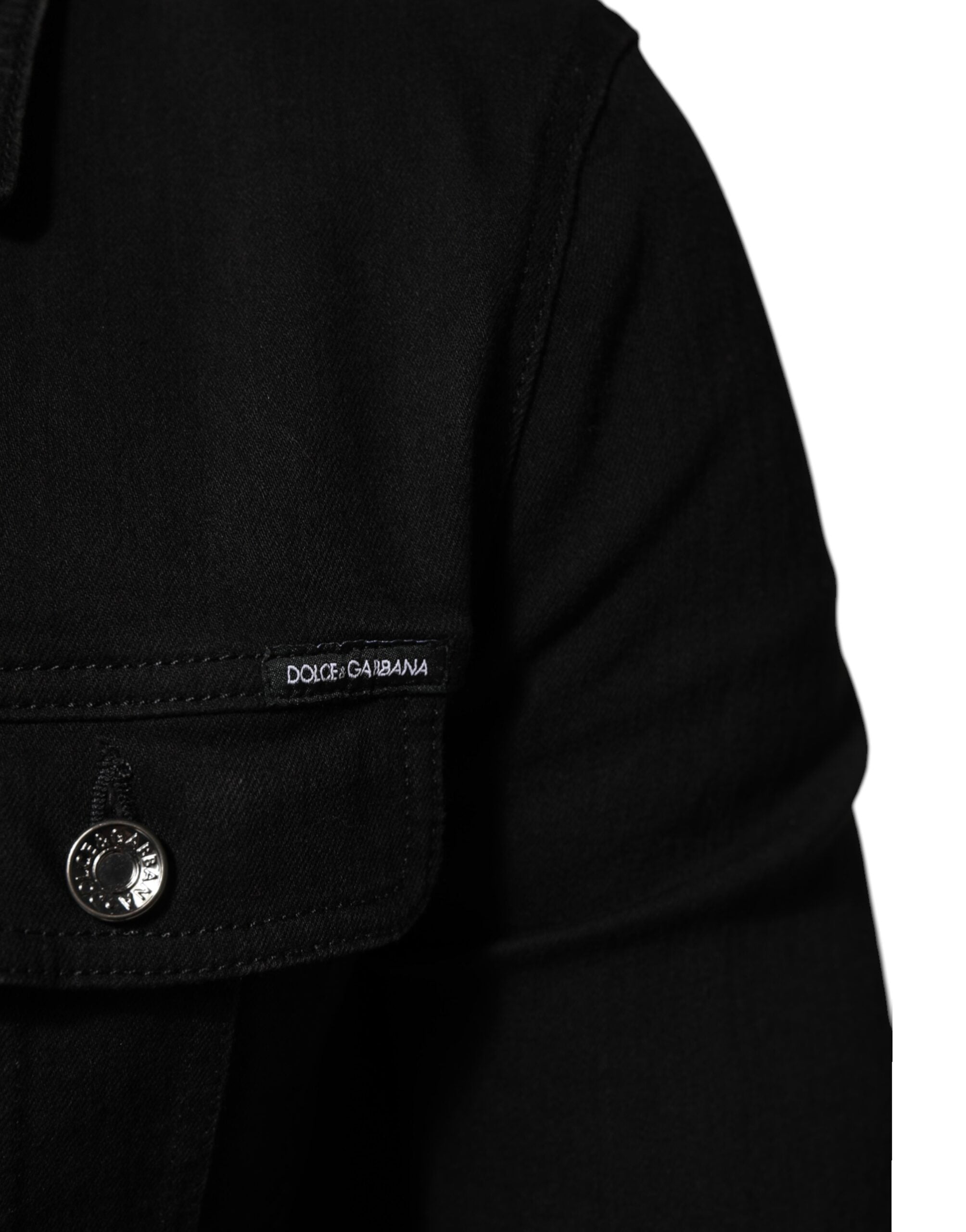 Dolce & Gabbana Black Cotton Denim Stretch Button Up Jacket