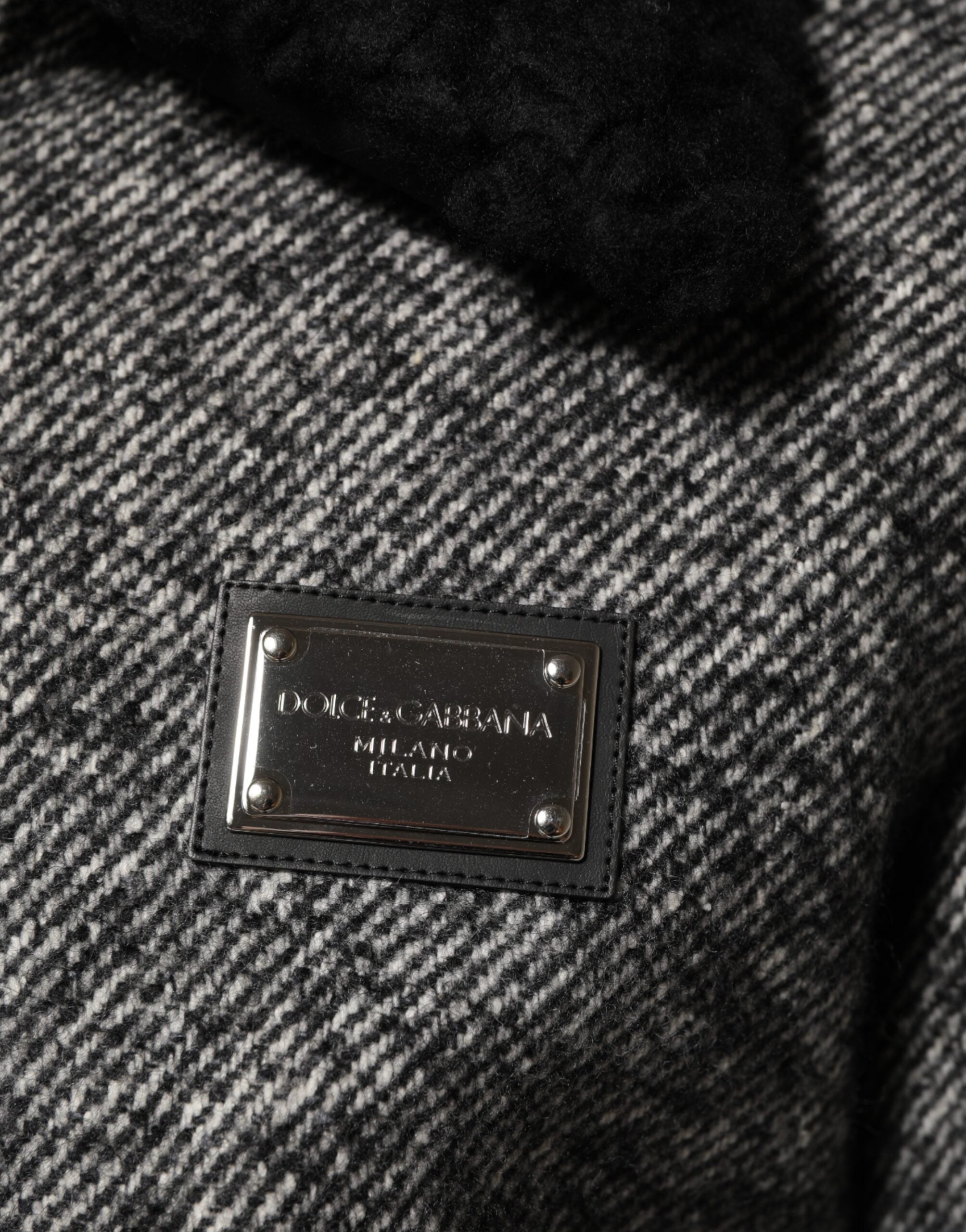 Dolce & Gabbana Gray Wool Herringbone Shearling Collar Bomber Jacket Dolce & Gabbana