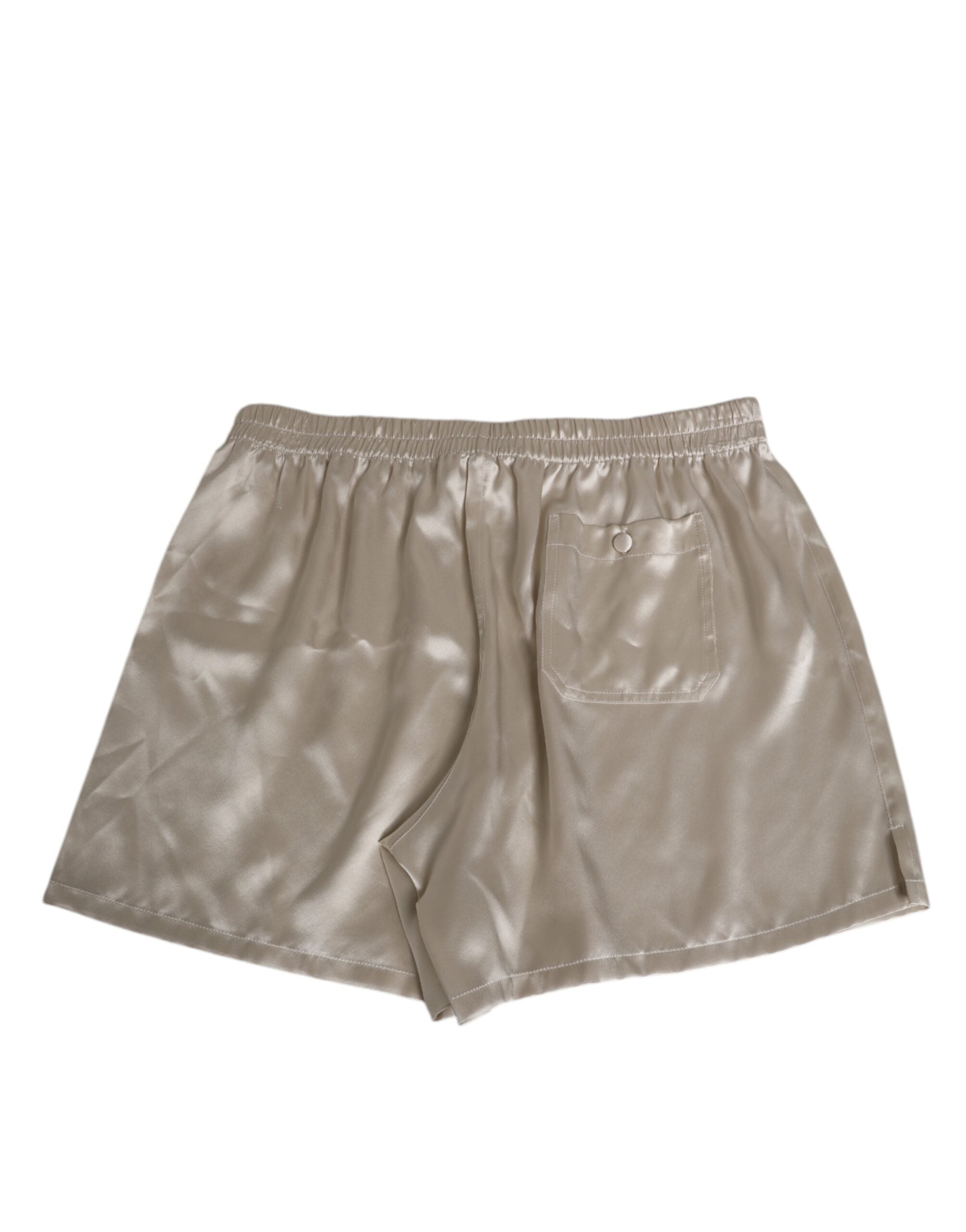 Dolce & Gabbana Beige Silk Satin Elastic Men Boxer Short Swimwear Dolce & Gabbana