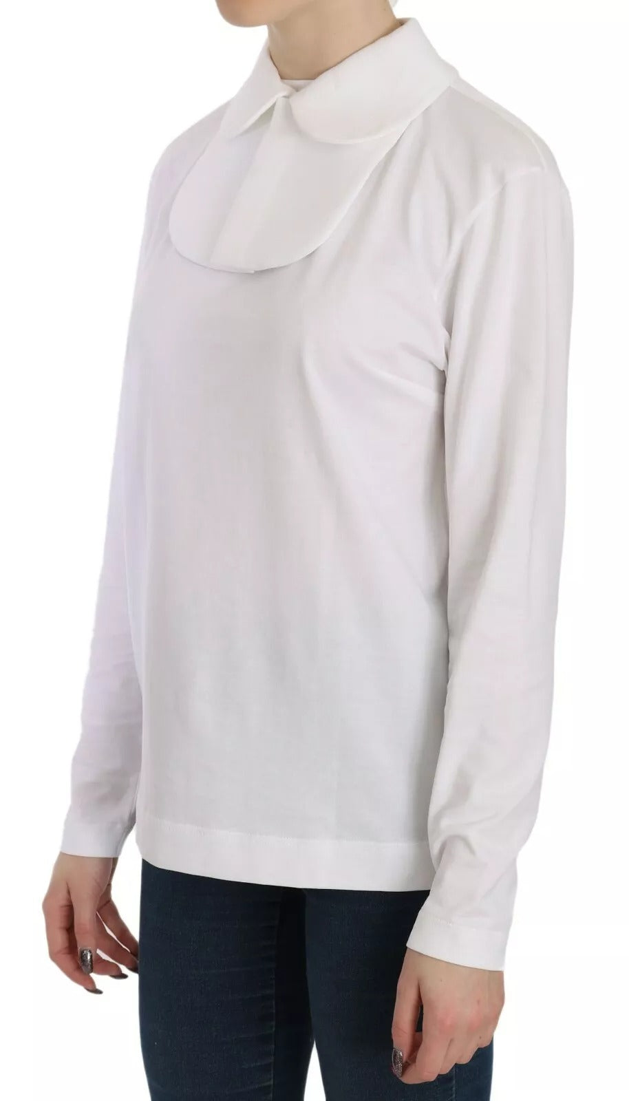 Dolce & Gabbana White Cotton Longsleeve Collared Blouse Dolce & Gabbana