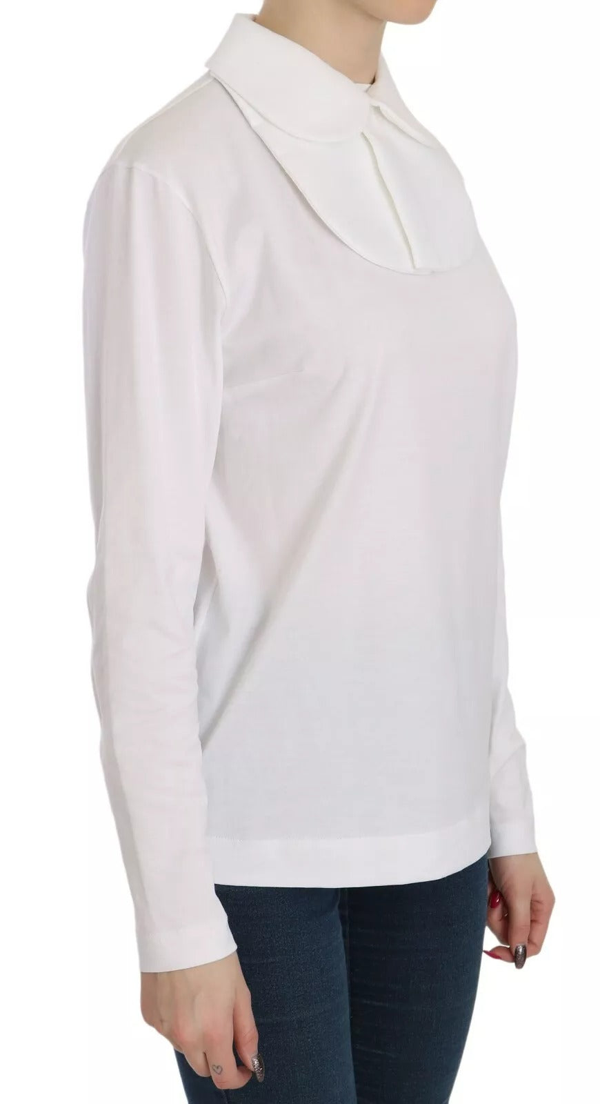 Dolce & Gabbana White Cotton Longsleeve Collared Blouse Dolce & Gabbana
