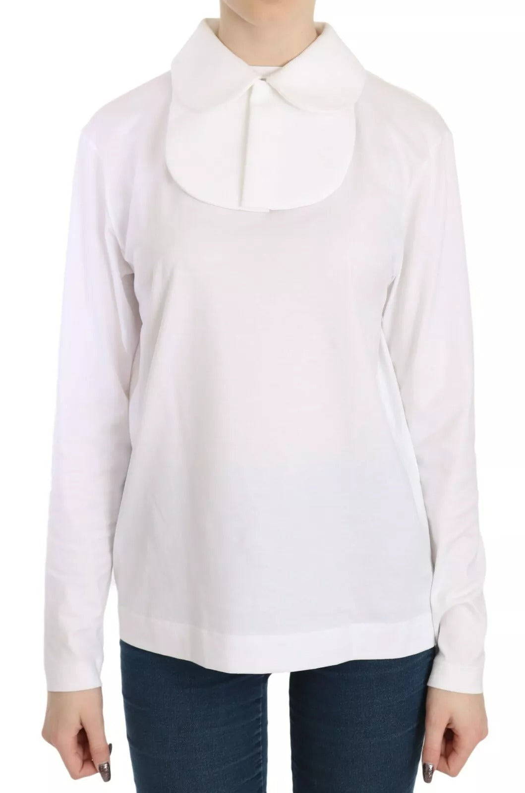 Dolce & Gabbana White Cotton Longsleeve Collared Blouse Dolce & Gabbana