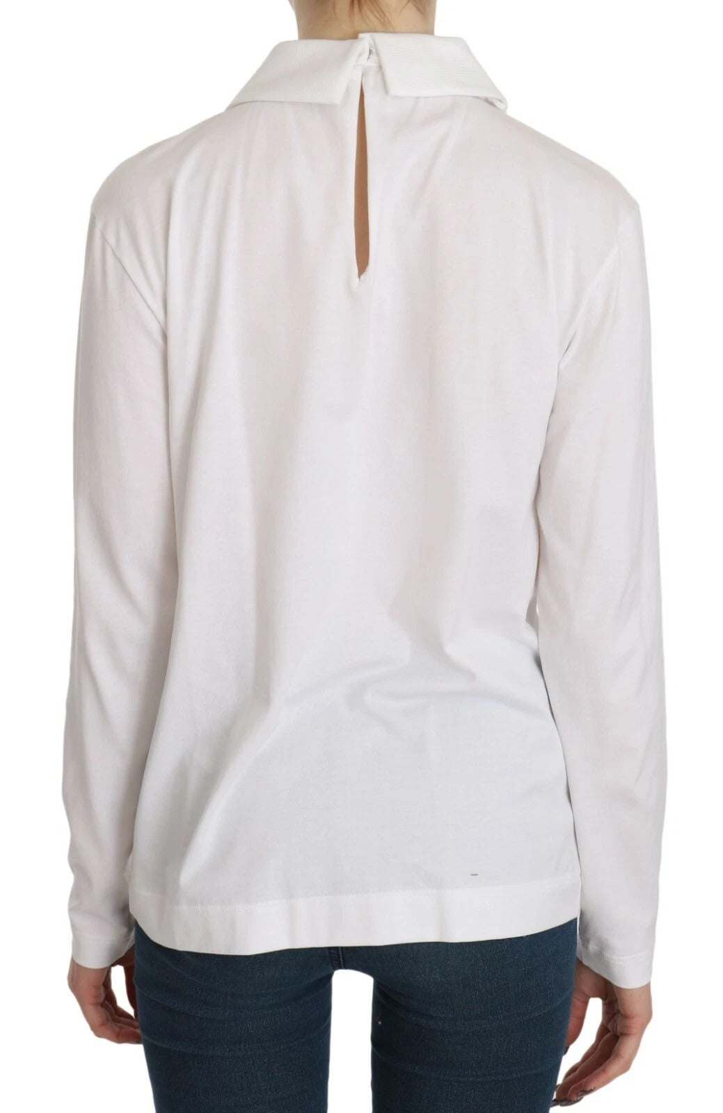 Dolce & Gabbana White Cotton Longsleeve Collared Blouse Dolce & Gabbana