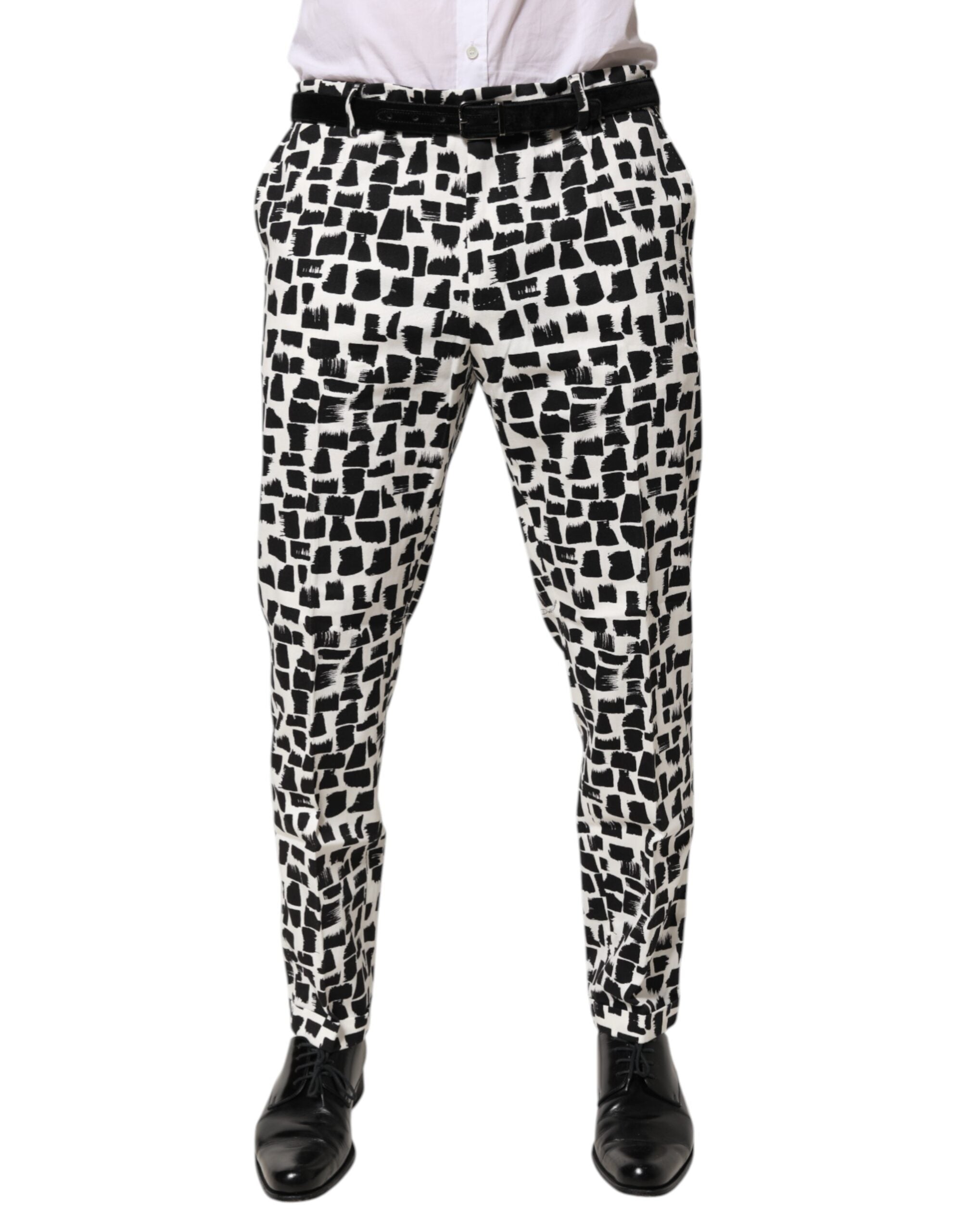 Dolce & Gabbana Black White Abstract Print Cotton Blend Pants Dolce & Gabbana