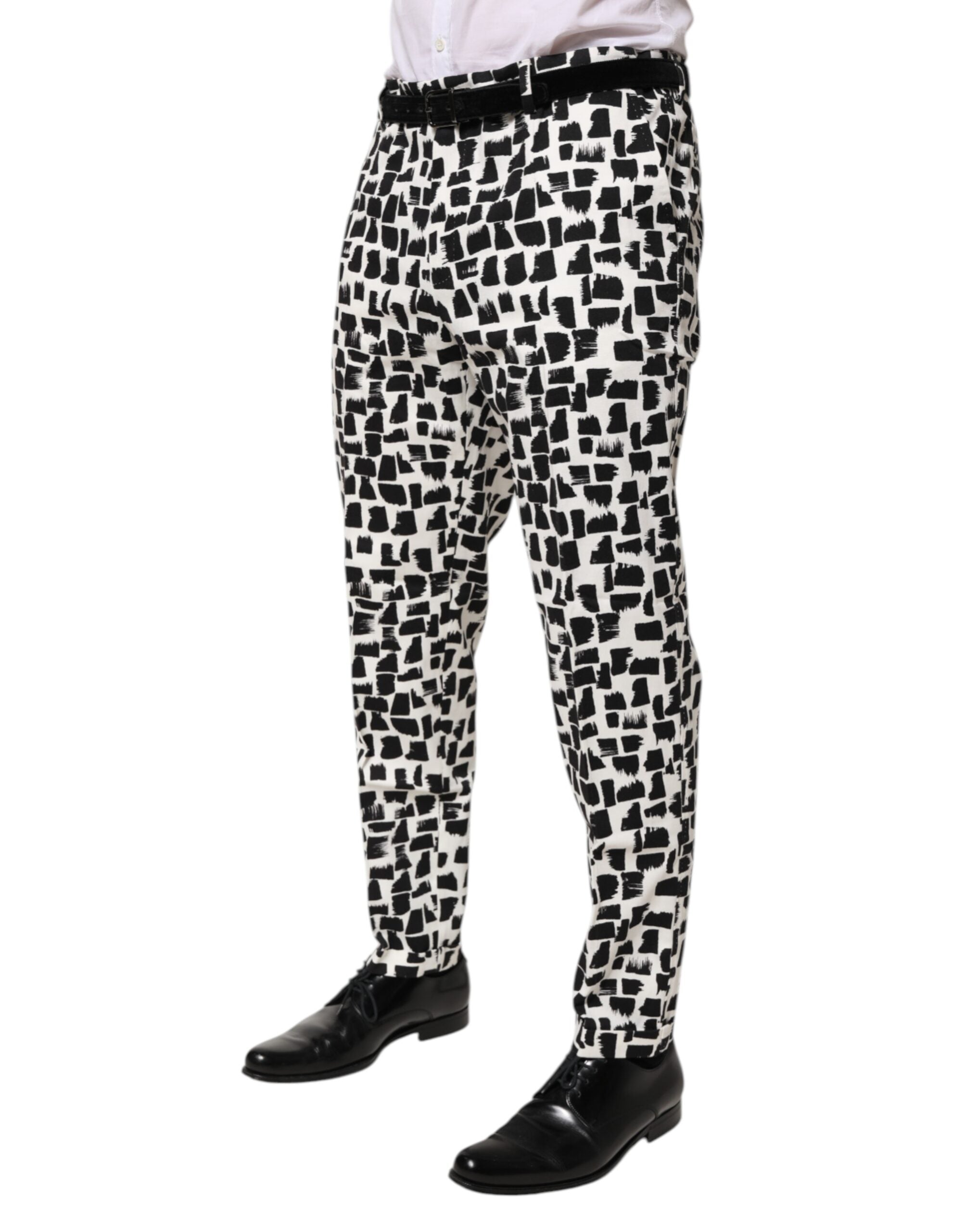 Dolce & Gabbana Black White Abstract Print Cotton Blend Pants Dolce & Gabbana