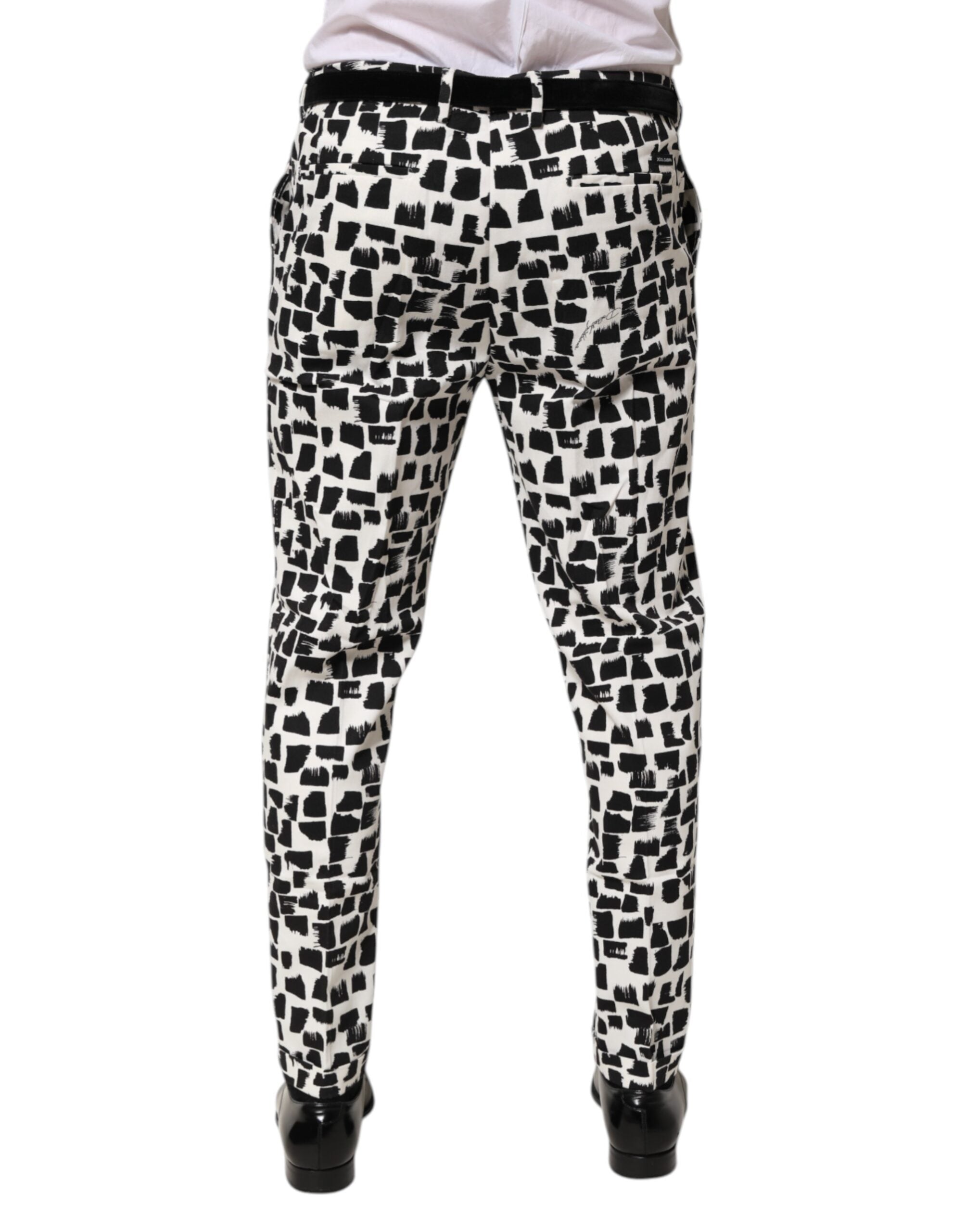 Dolce & Gabbana Black White Abstract Print Cotton Blend Pants Dolce & Gabbana