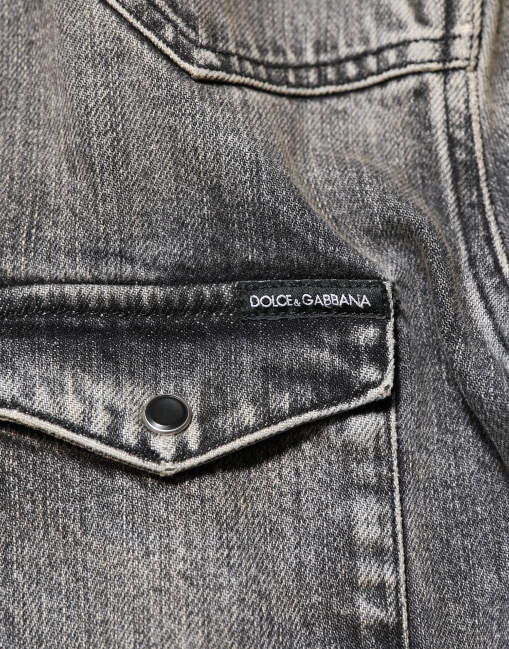 Dolce & Gabbana Black Washed Cotton Snap Long Sleeve Casual Shirt Dolce & Gabbana