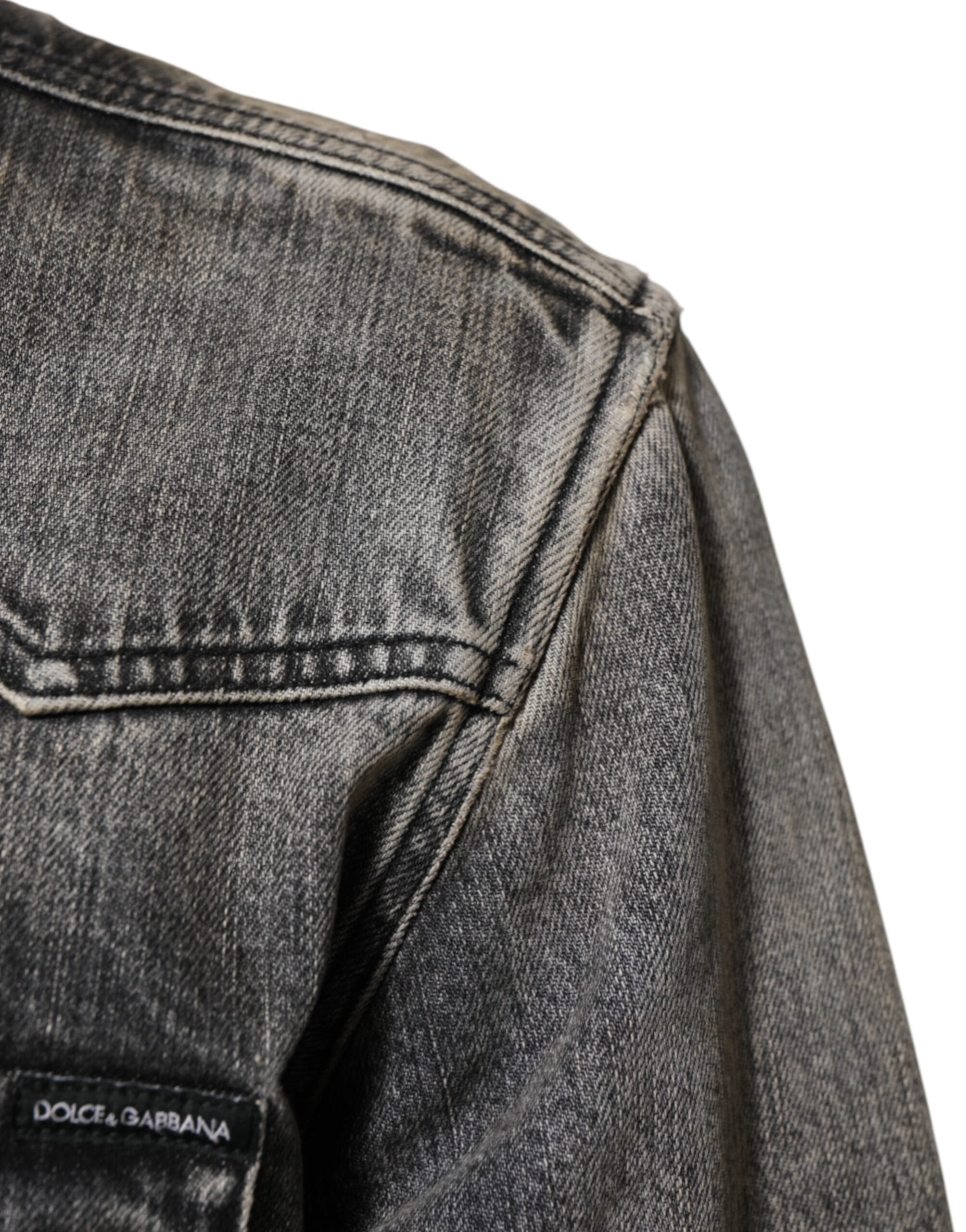 Dolce & Gabbana Black Washed Cotton Snap Long Sleeve Casual Shirt Dolce & Gabbana
