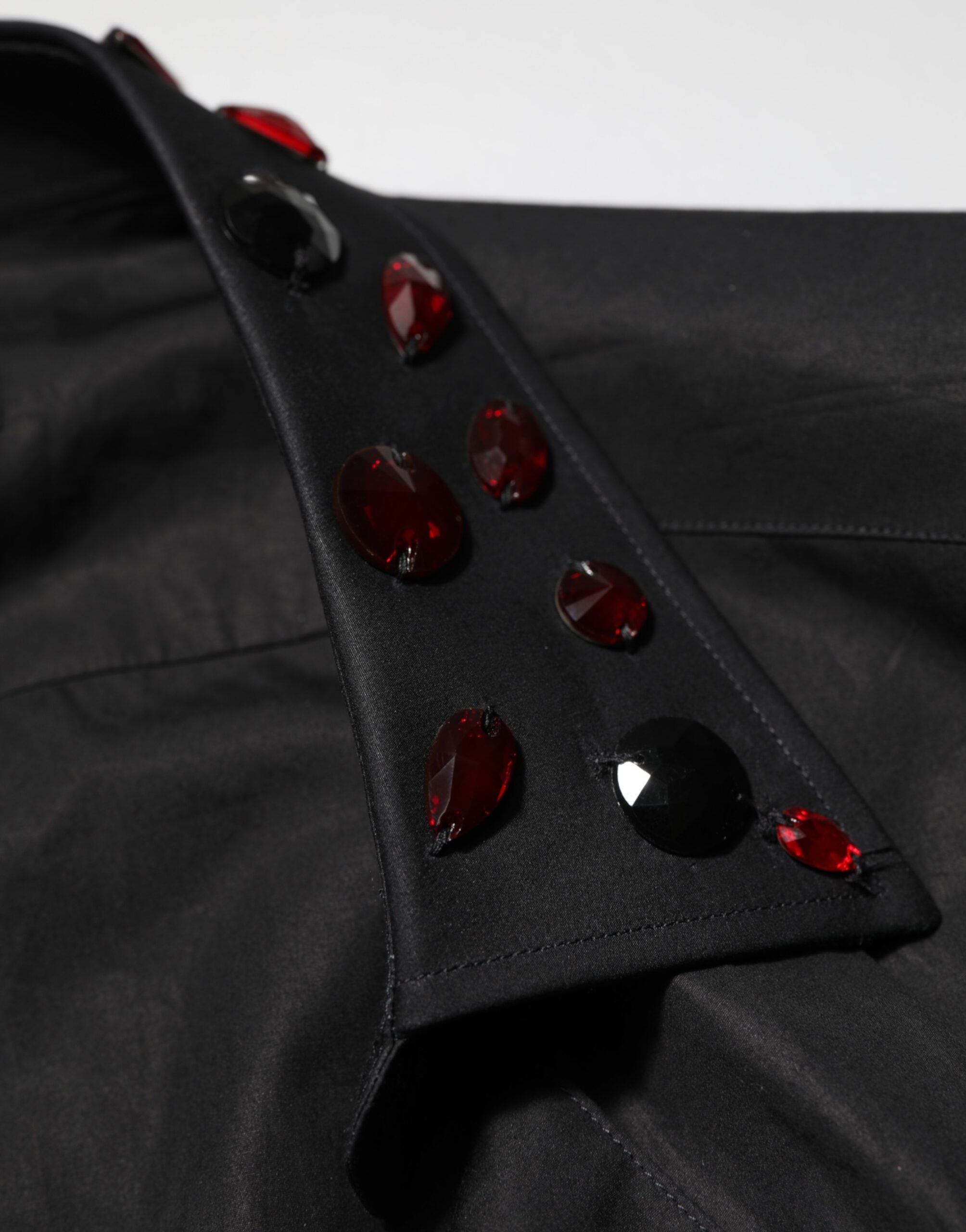 Dolce & Gabbana Black Cotton Embellished Collar Men’s Shirt Dolce & Gabbana