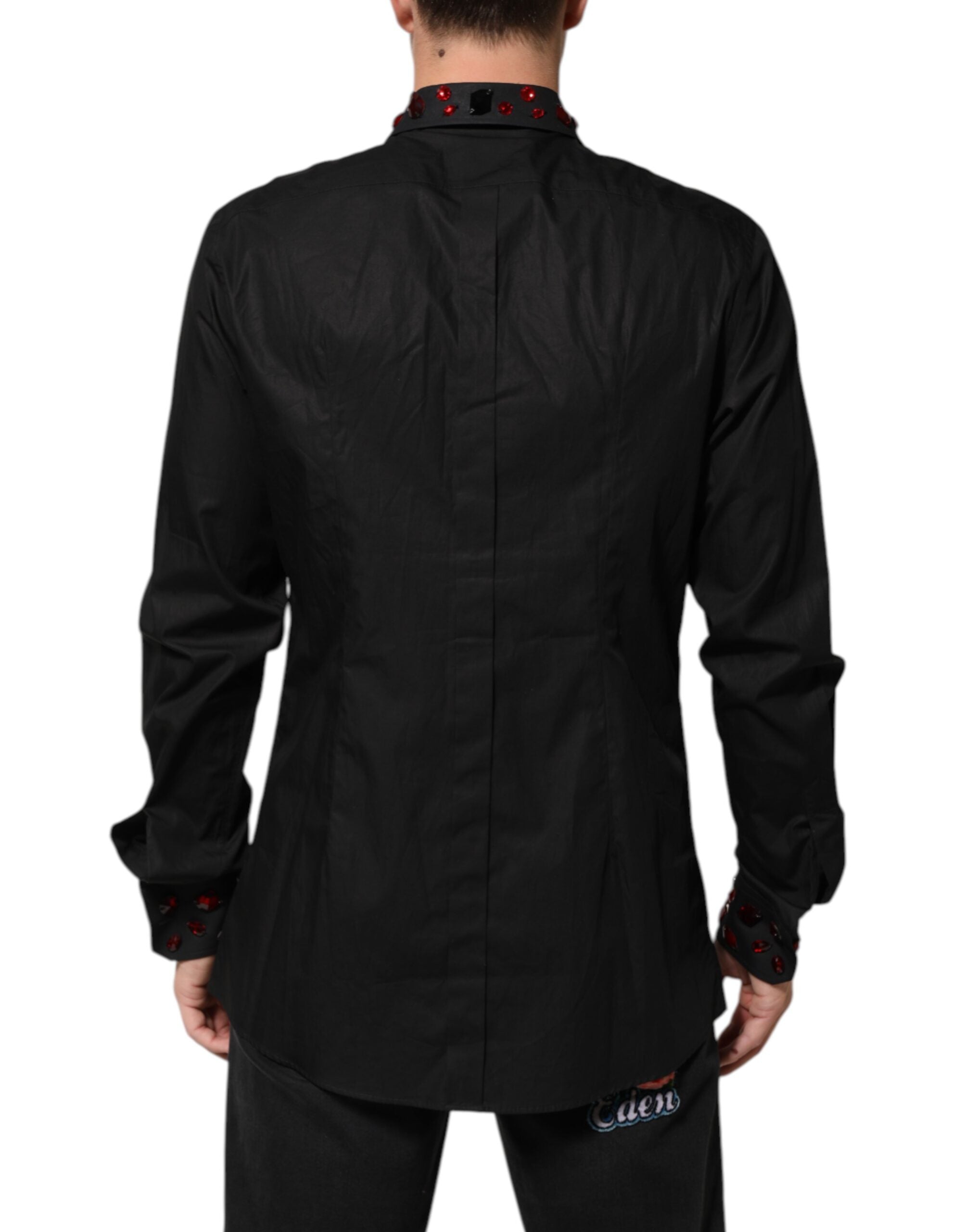 Dolce & Gabbana Black Cotton Embellished Collar Men’s Shirt Dolce & Gabbana