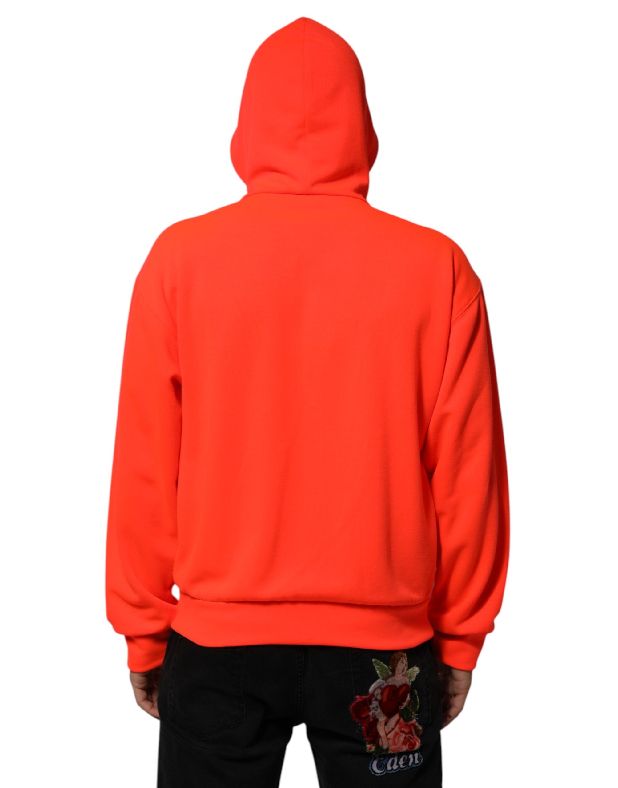Dolce & Gabbana Red Fluorescent Polyester Logo Patch Hoodie Sweater Dolce & Gabbana