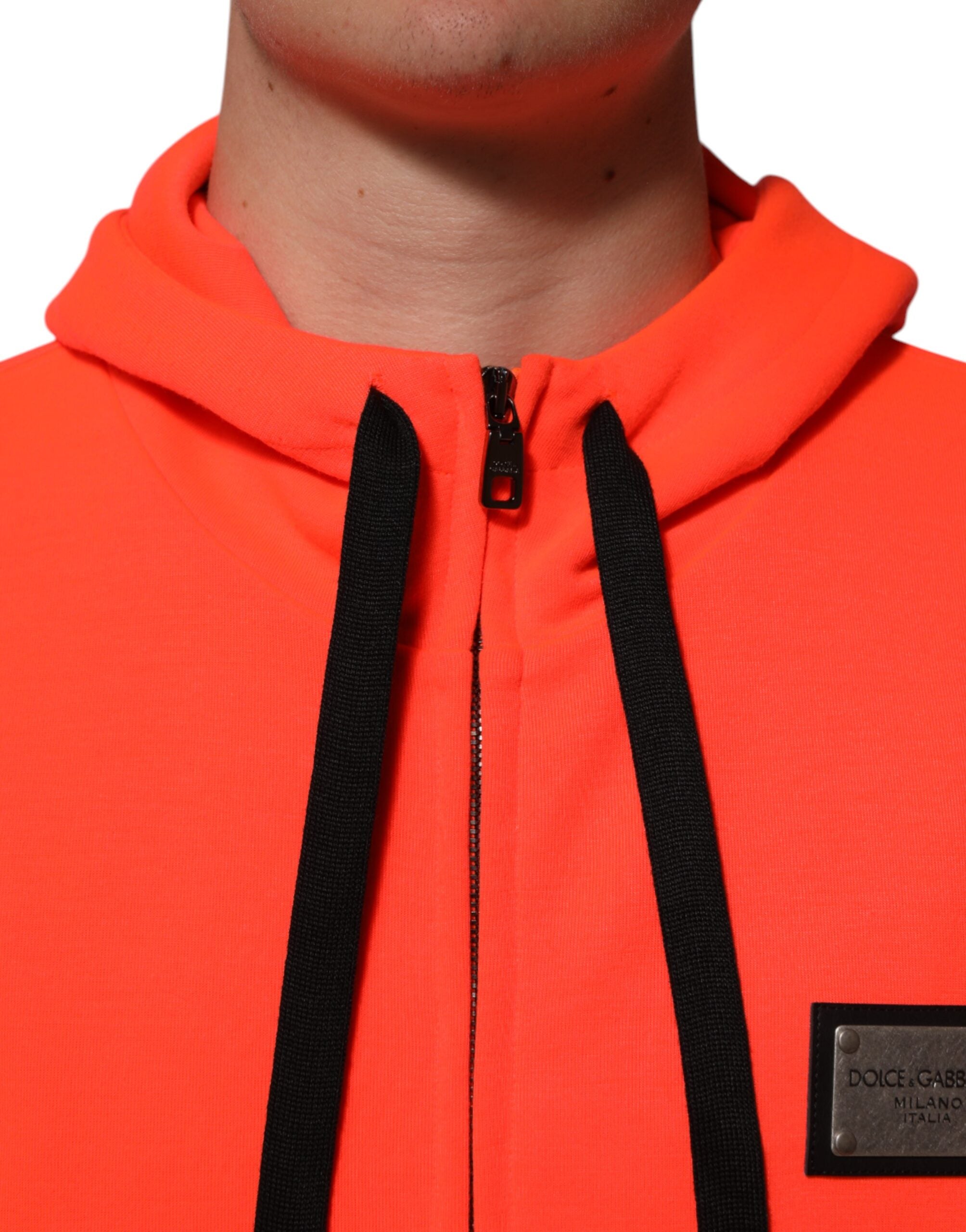 Dolce & Gabbana Red Fluorescent Polyester Logo Patch Hoodie Sweater Dolce & Gabbana