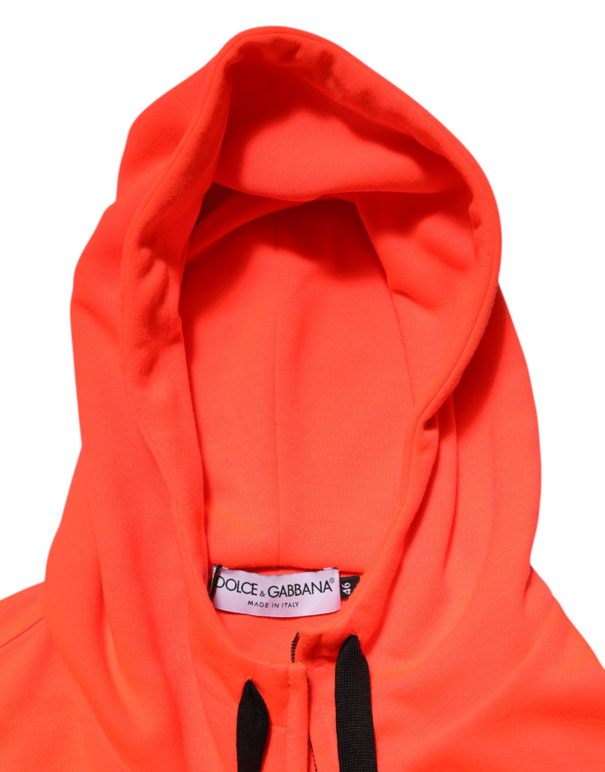 Dolce & Gabbana Red Fluorescent Polyester Logo Patch Hoodie Sweater Dolce & Gabbana
