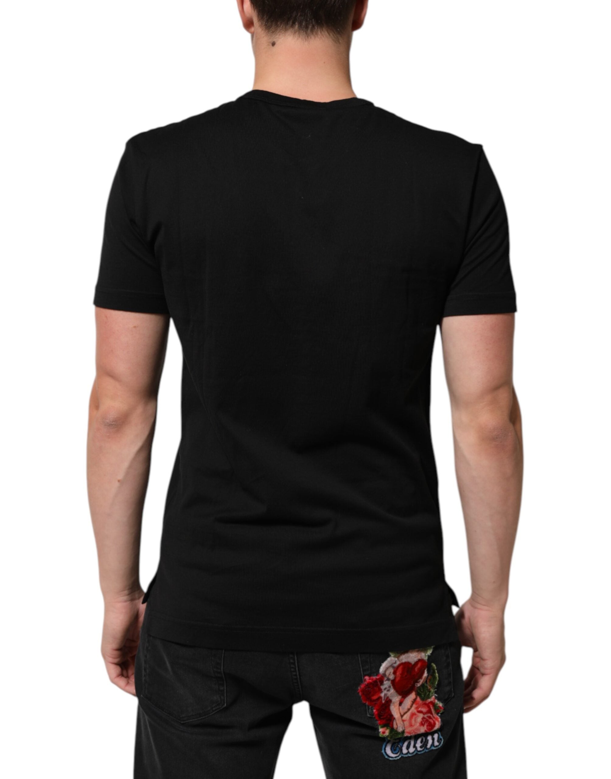 Dolce & Gabbana Black Cotton Velvet Logo Print Men T-shirt Dolce & Gabbana