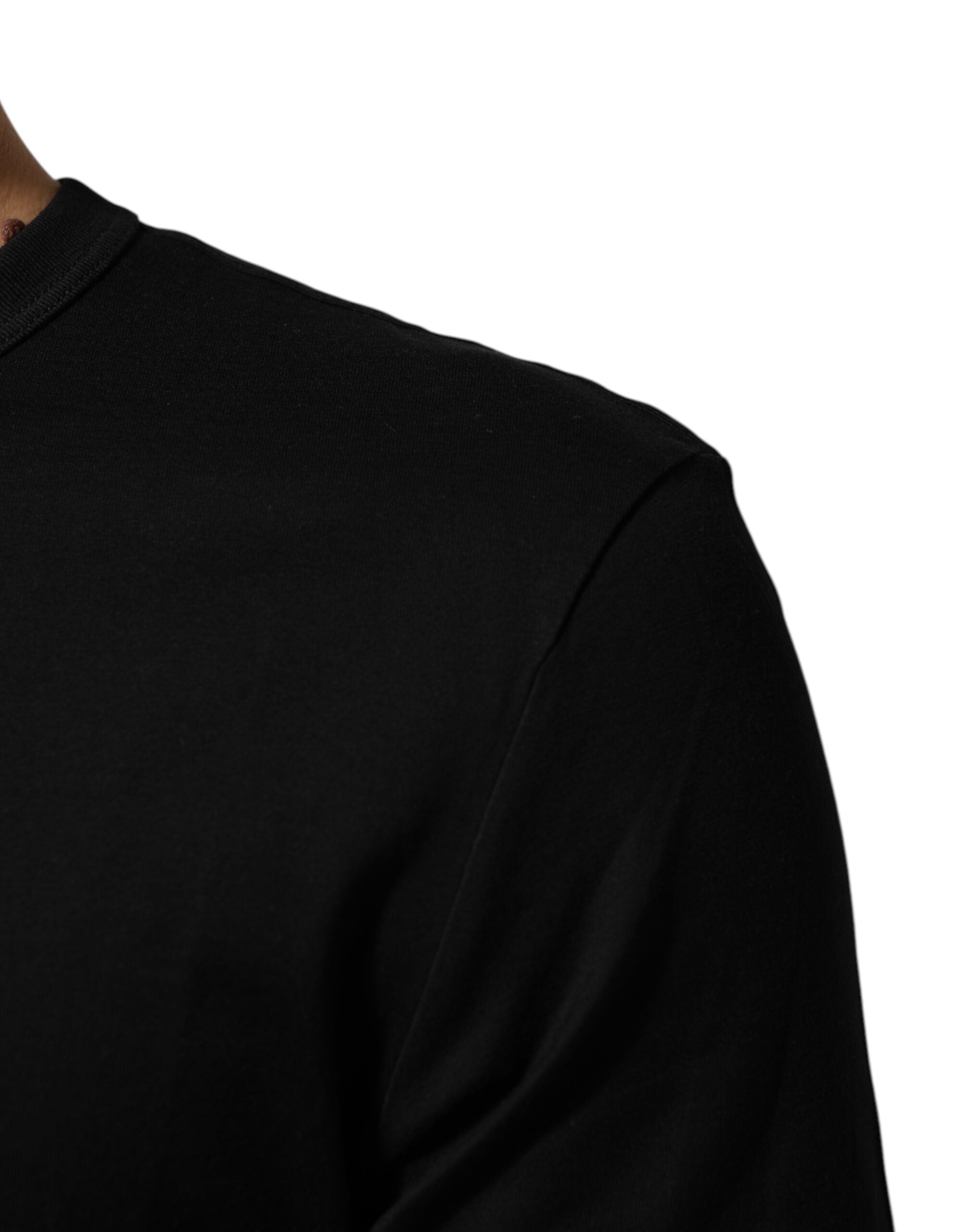 Dolce & Gabbana Black Cotton Velvet Logo Print Men T-shirt Dolce & Gabbana