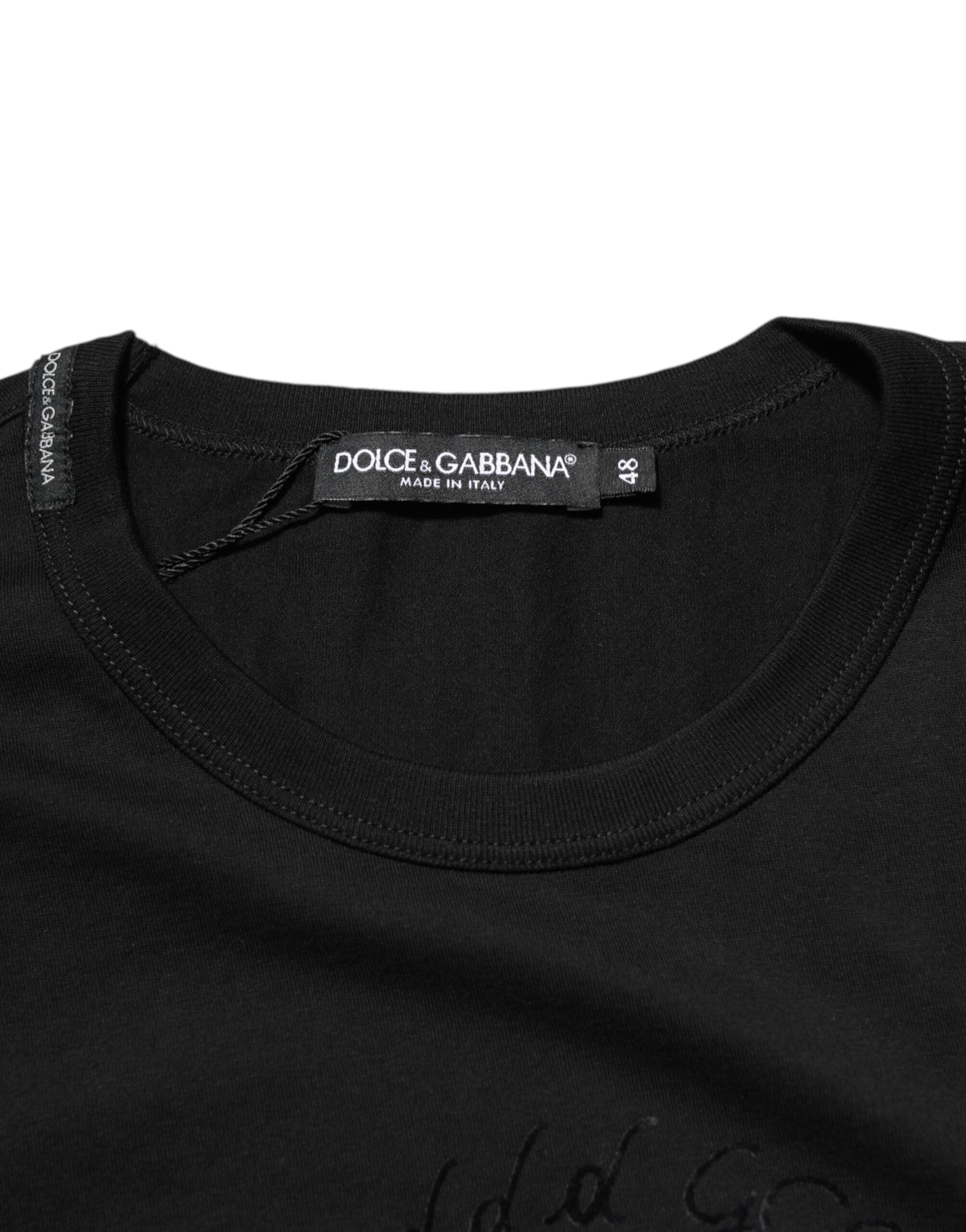Dolce & Gabbana Black Cotton Velvet Logo Print Men T-shirt Dolce & Gabbana