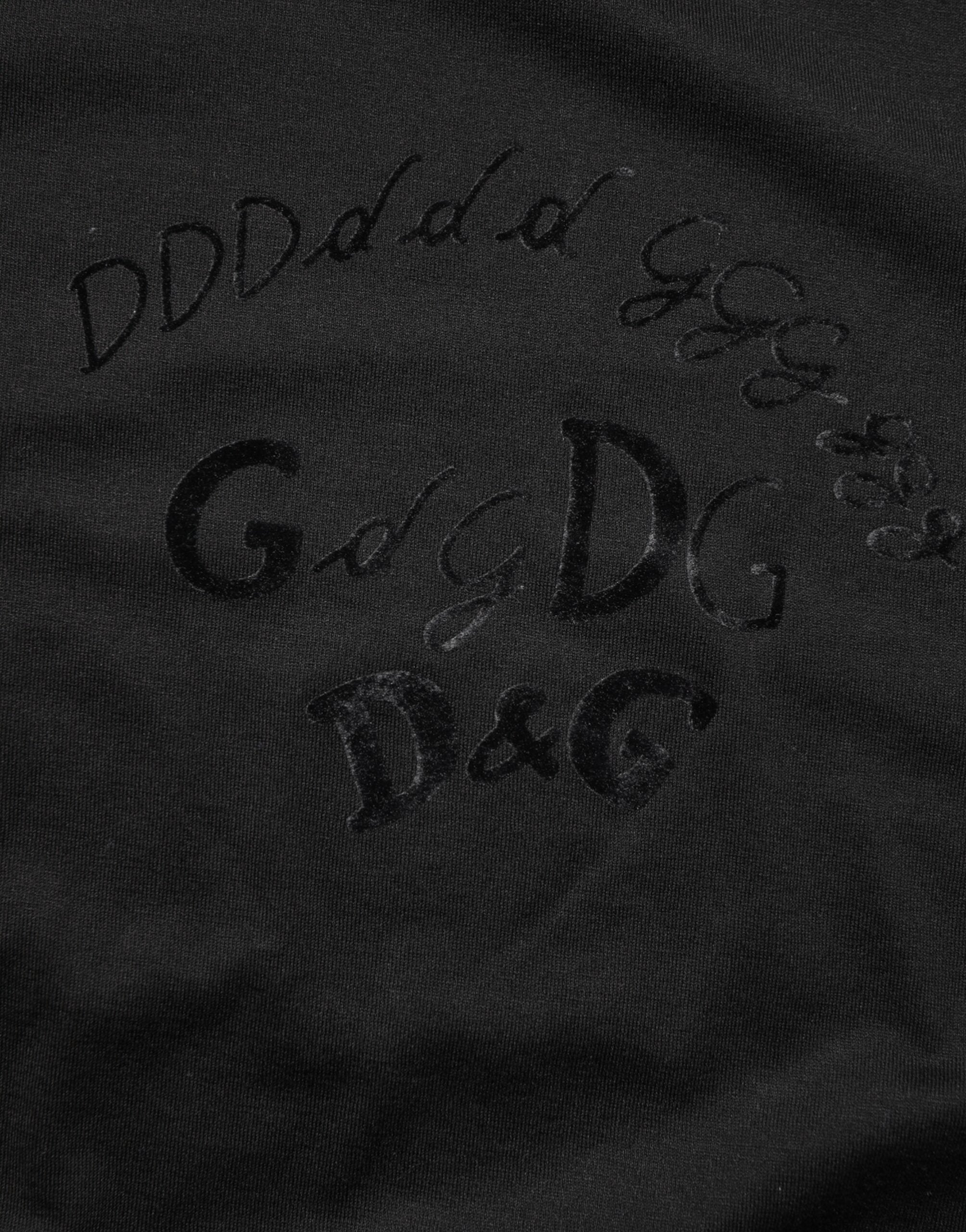 Dolce & Gabbana Black Cotton Velvet Logo Print Men T-shirt Dolce & Gabbana