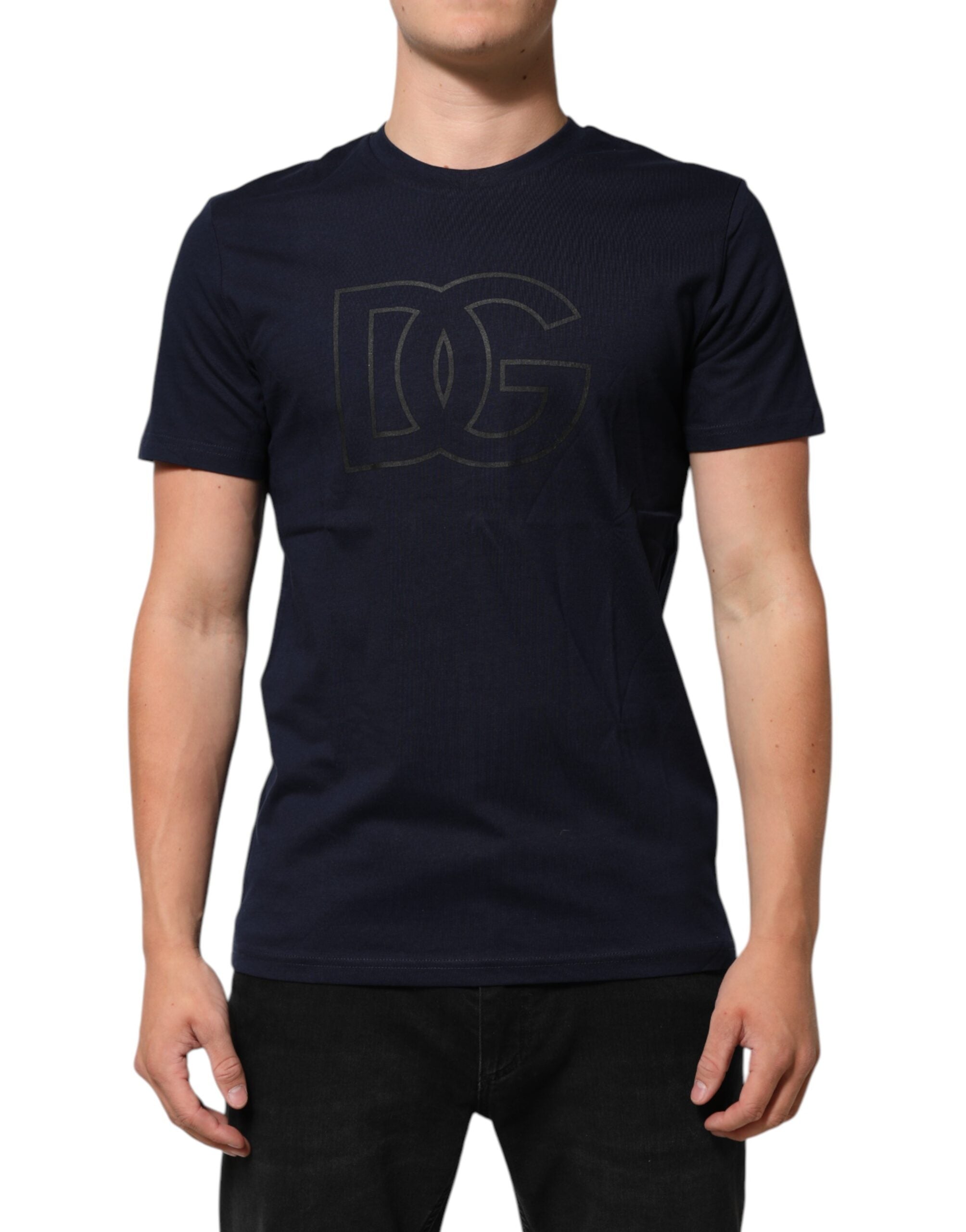 Dolce & Gabbana Dark Blue Cotton DG Logo Print Men’s Top T-shirt Dolce & Gabbana