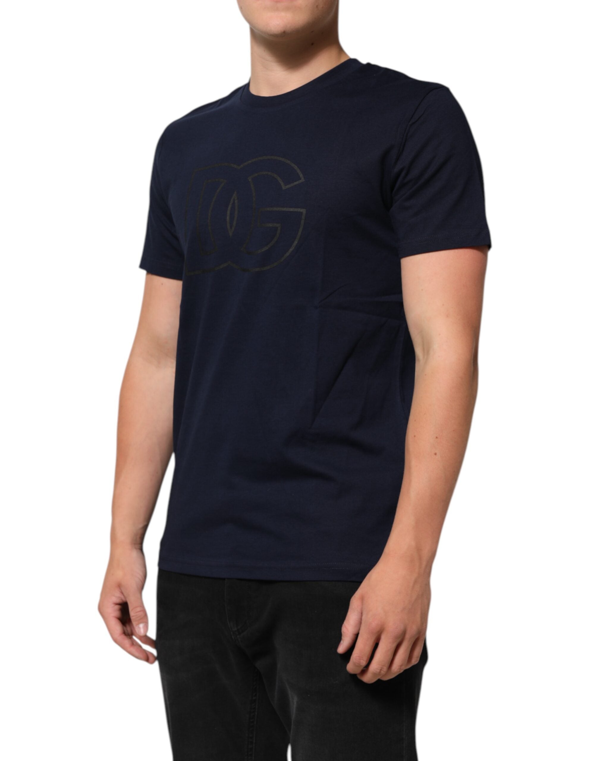 Dolce & Gabbana Dark Blue Cotton DG Logo Print Men’s Top T-shirt Dolce & Gabbana