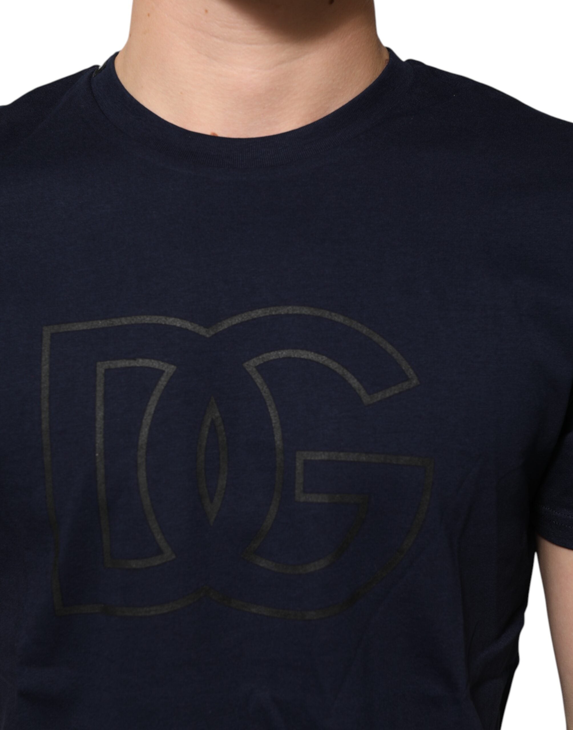 Dolce & Gabbana Dark Blue Cotton DG Logo Print Men’s Top T-shirt Dolce & Gabbana