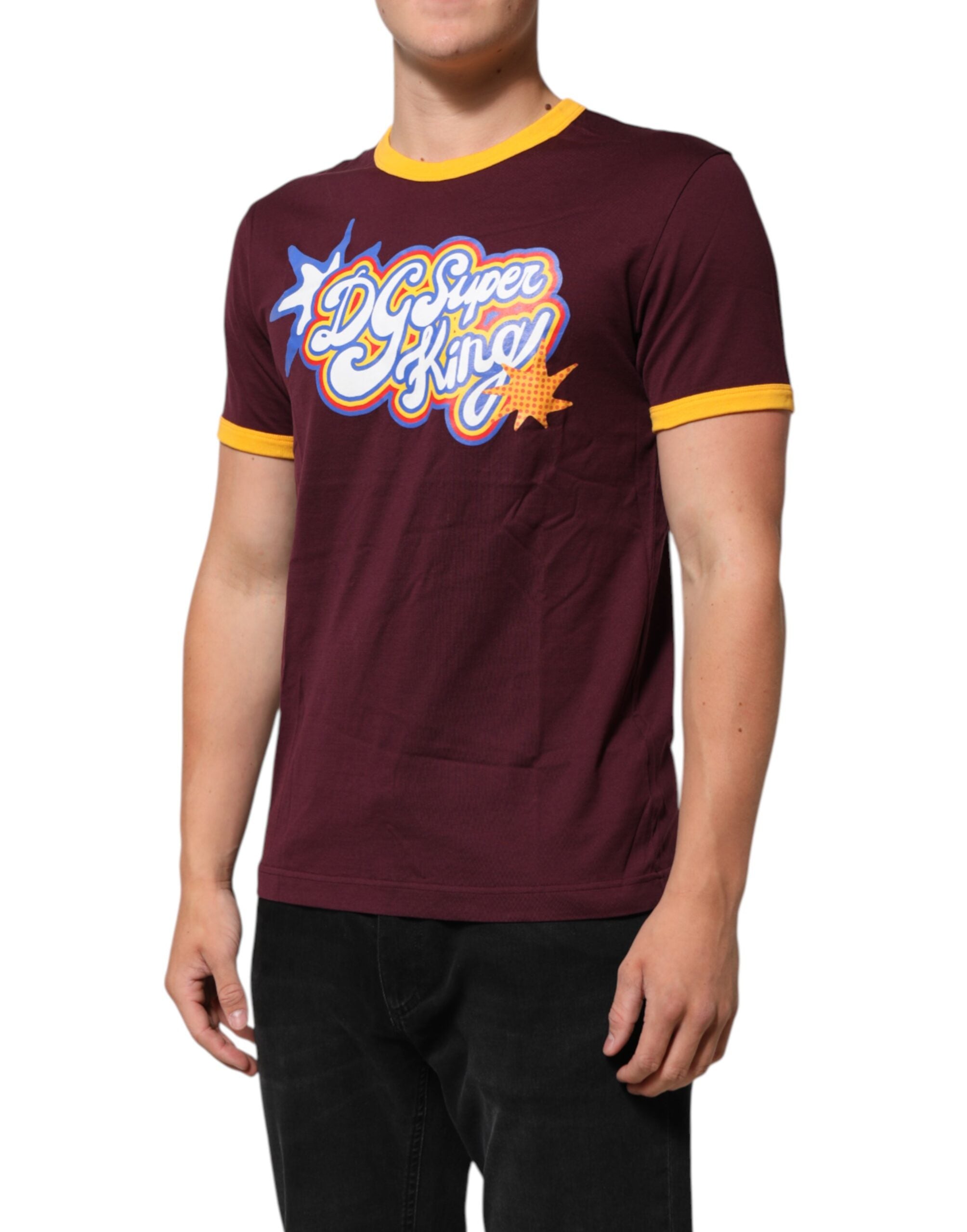 Dolce & Gabbana Burgundy Cotton DG Super King Logo T-Shirt Dolce & Gabbana