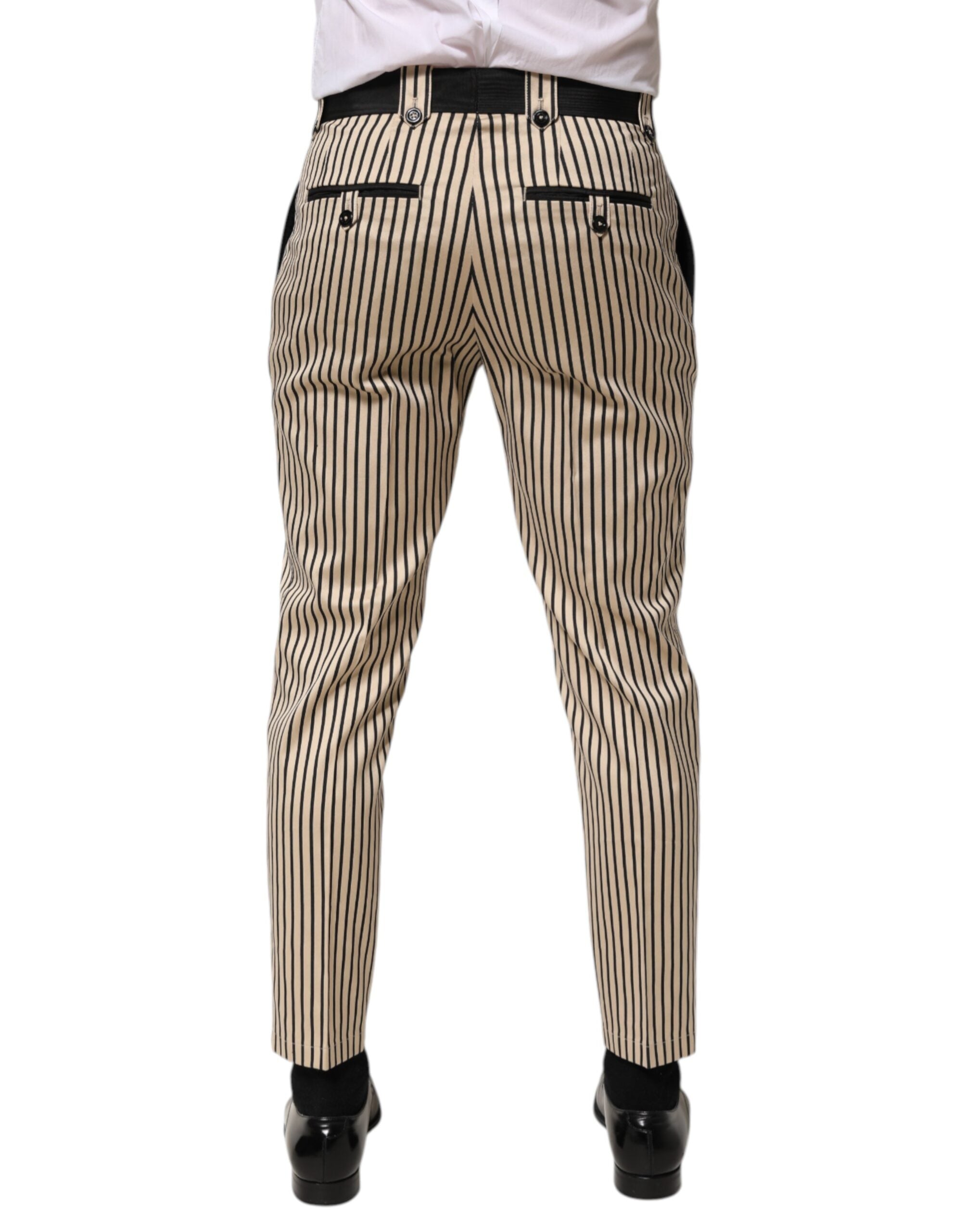 Dolce & Gabbana Beige Black Striped Cotton Slim Fit Trousers Pants Dolce & Gabbana