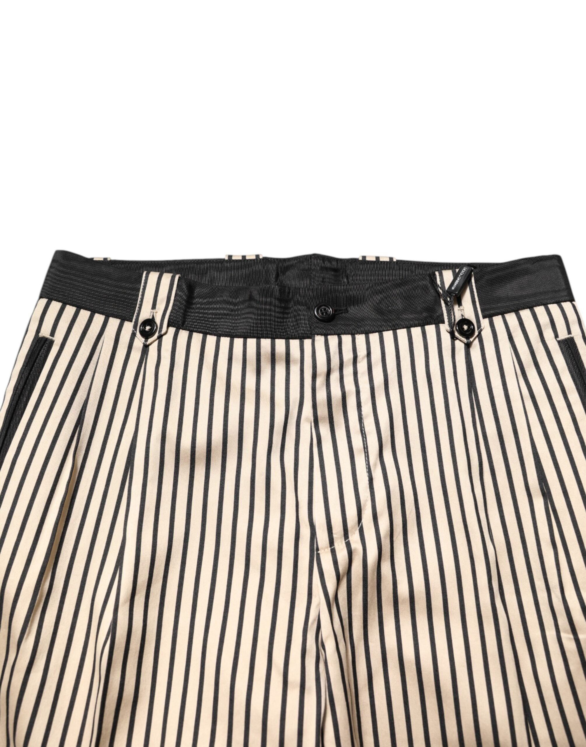 Dolce & Gabbana Beige Black Striped Cotton Slim Fit Trousers Pants Dolce & Gabbana