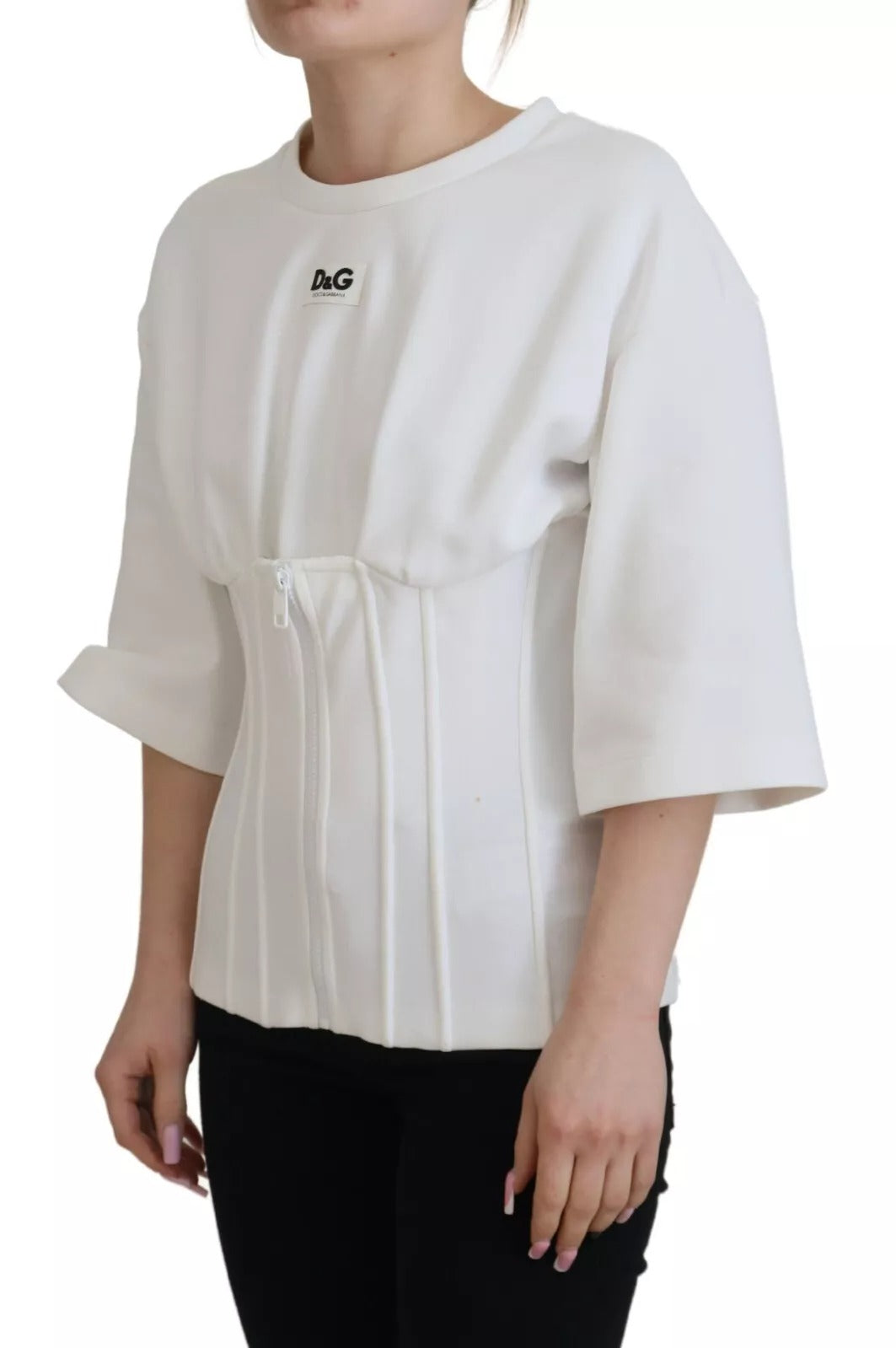 Dolce & Gabbana White Cotton Corset Stretch Top  T-shirt Dolce & Gabbana