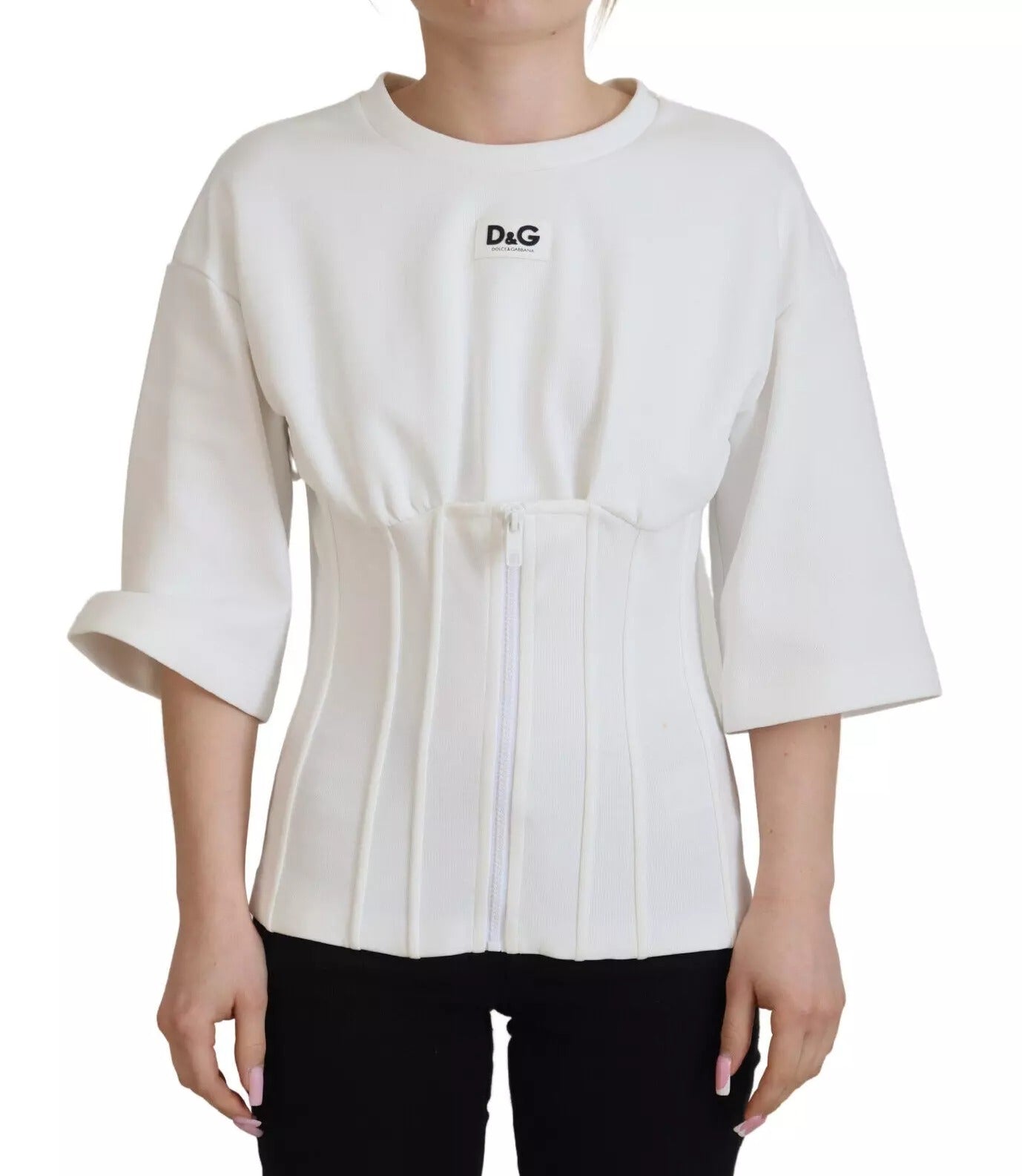Dolce & Gabbana White Cotton Corset Stretch Top  T-shirt Dolce & Gabbana